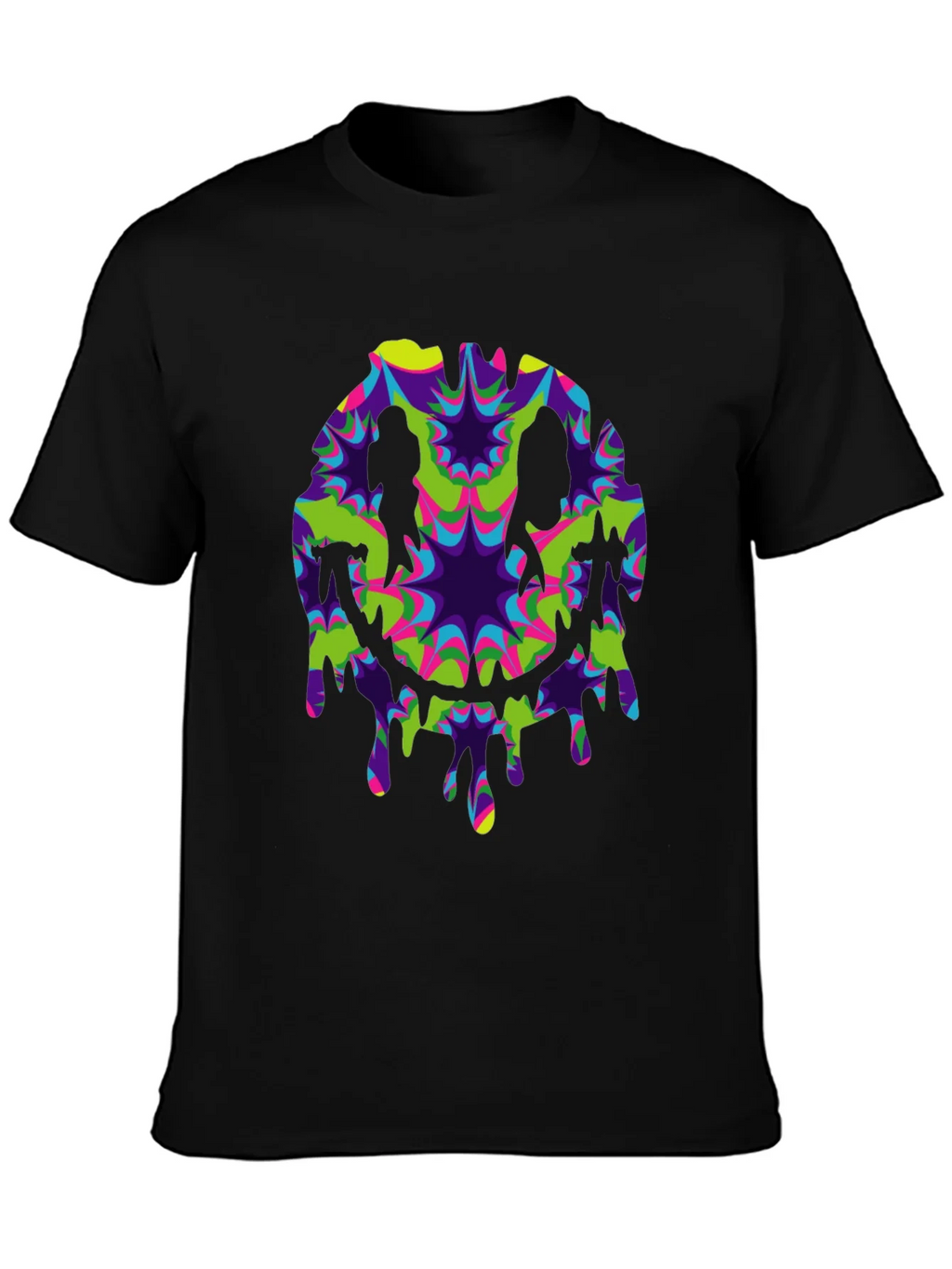 Psychedelic Dripping Smiley Face Black Tee product image 1