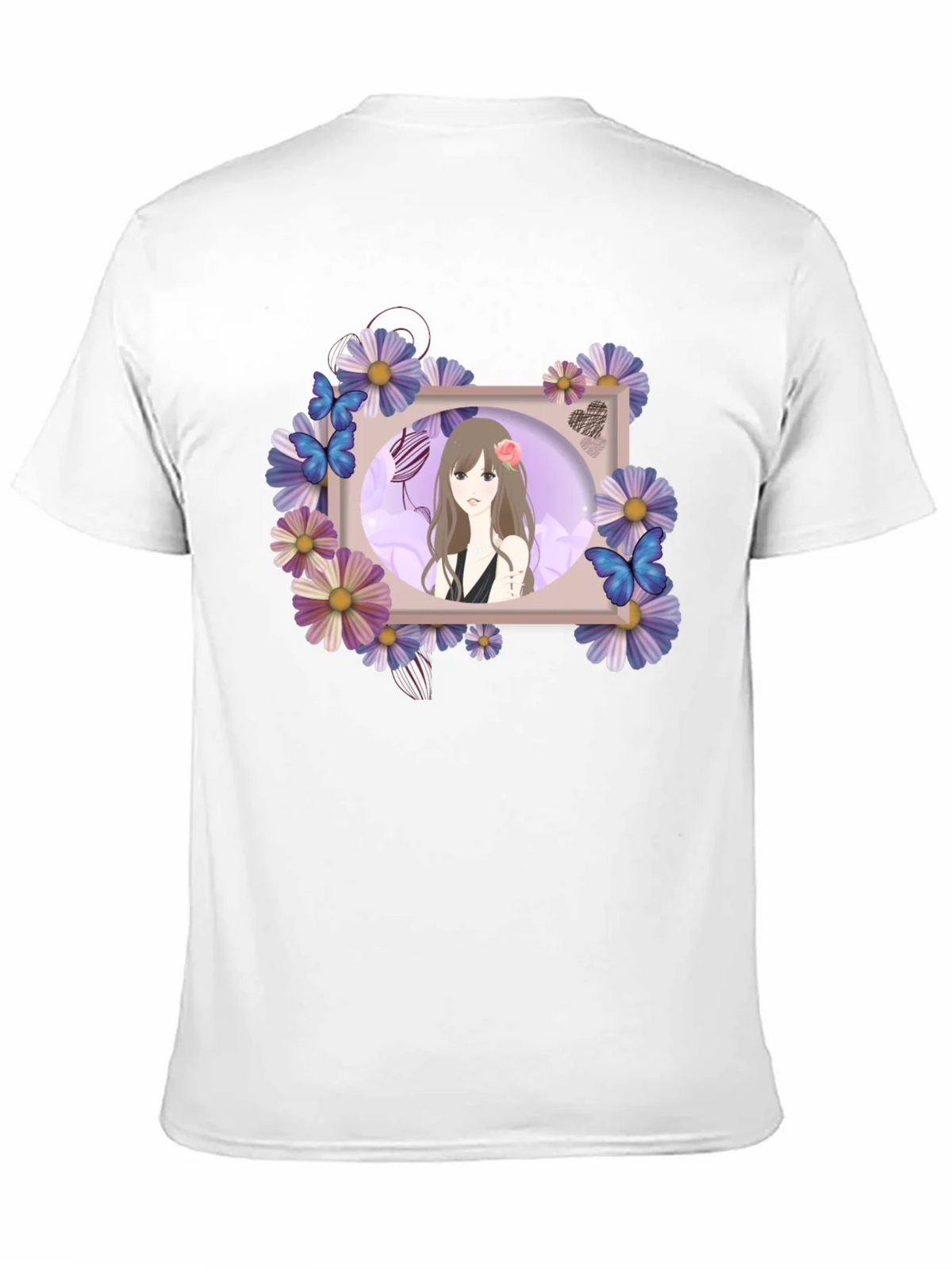 Anime Girl Floral Frame Black T-Shirt product image 3