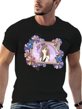 Anime Girl Floral Frame Black T-Shirt product image 1