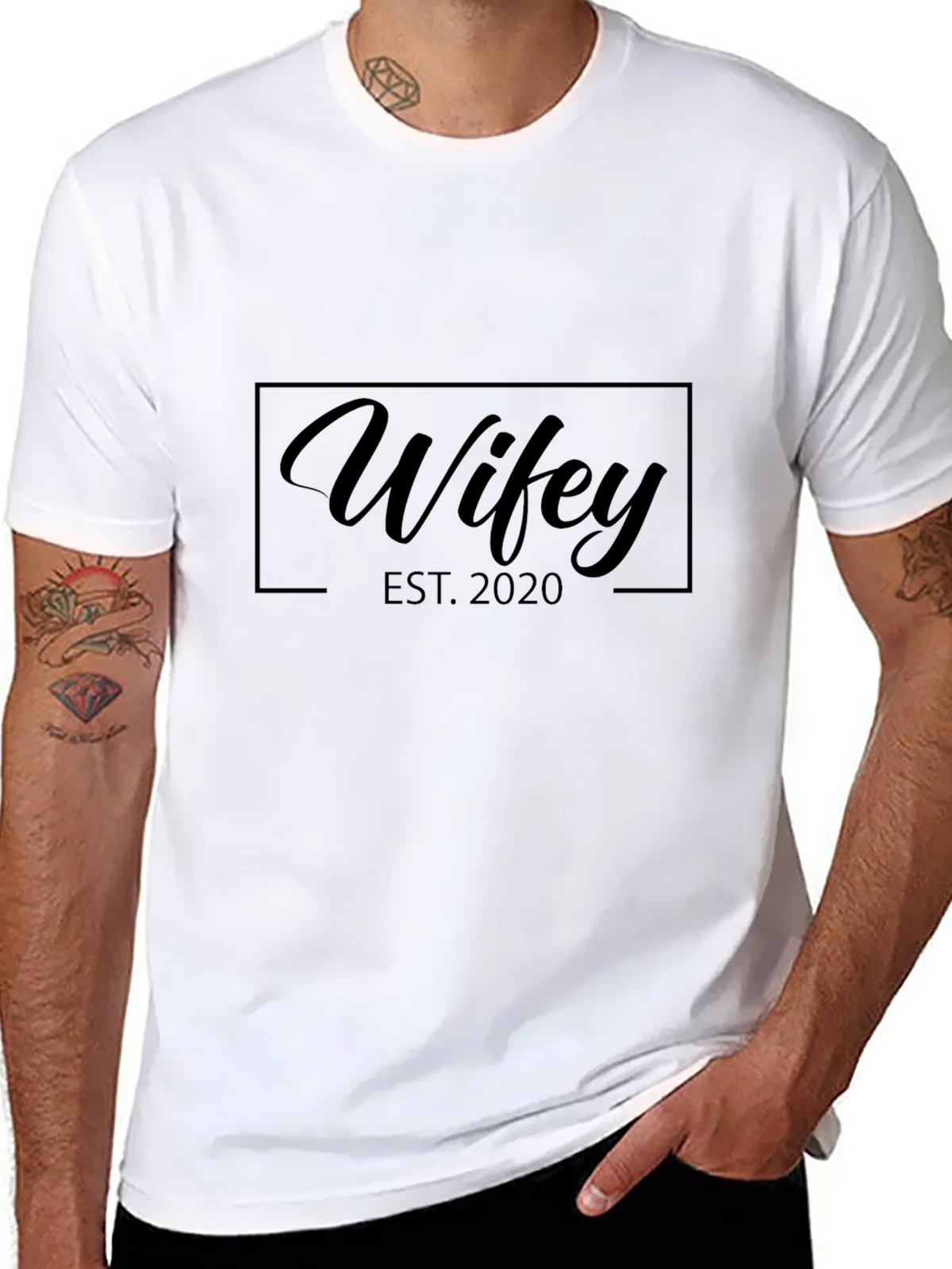 Wifey Est. 2020 Black T-Shirt - Gift for Wife product image 4