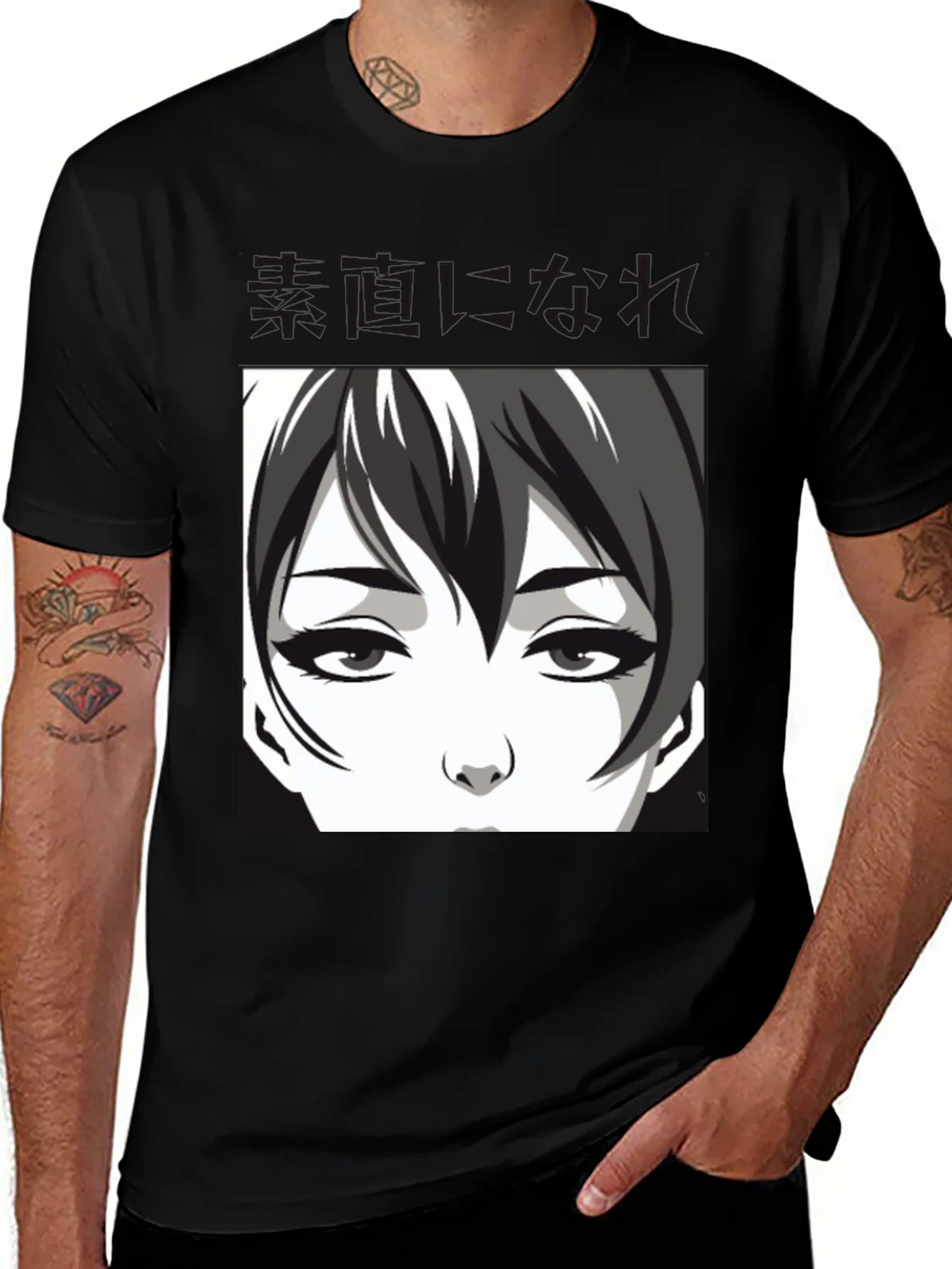 Anime Face Graphic Black T-Shirt product image 1