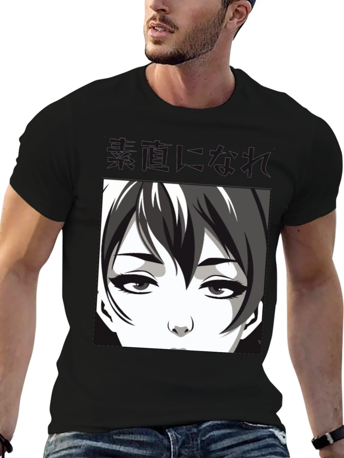 Anime Face Graphic Black T-Shirt product image 6