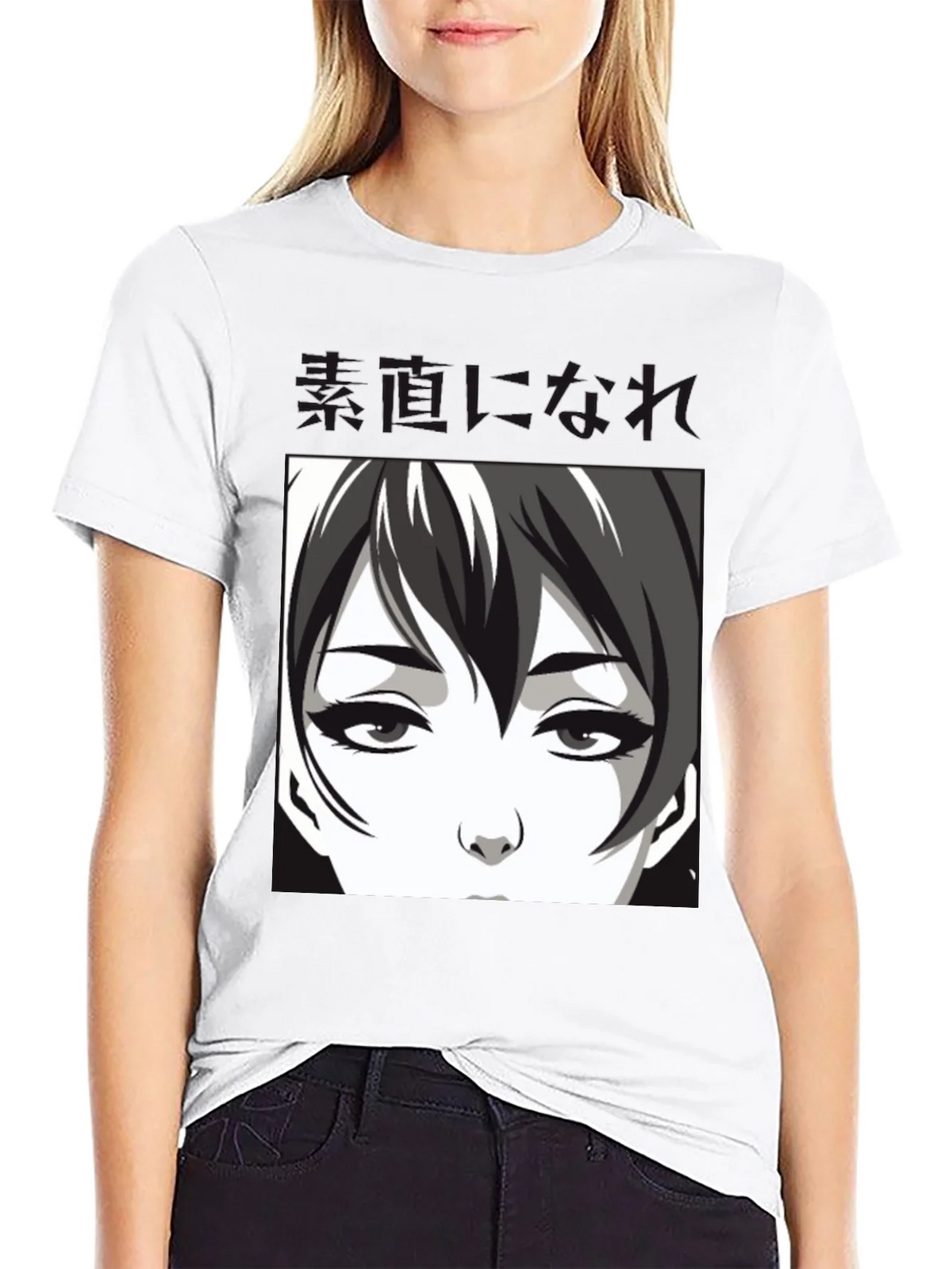 Anime Face Graphic Black T-Shirt product image 8