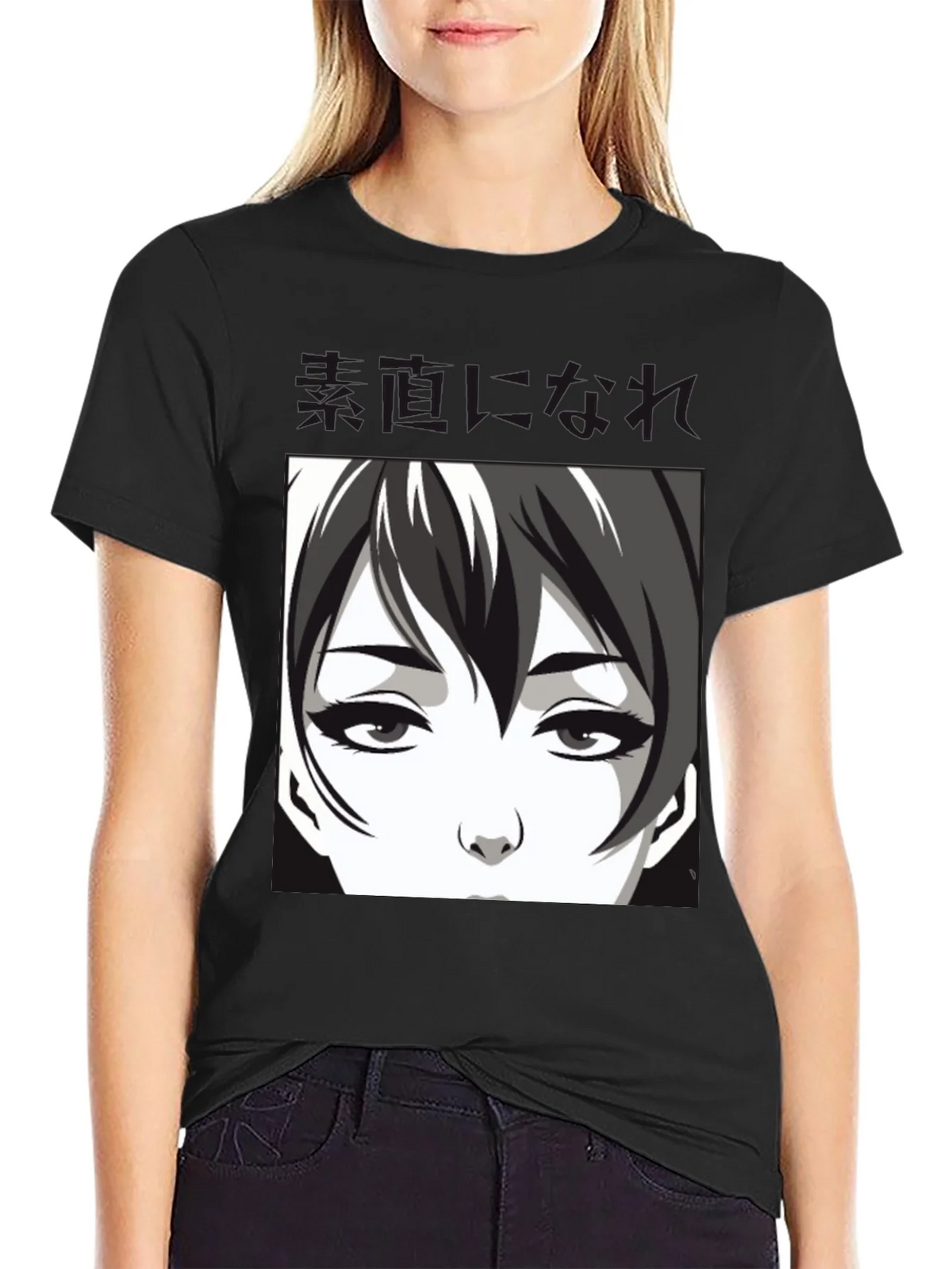 Anime Face Graphic Black T-Shirt product image 2