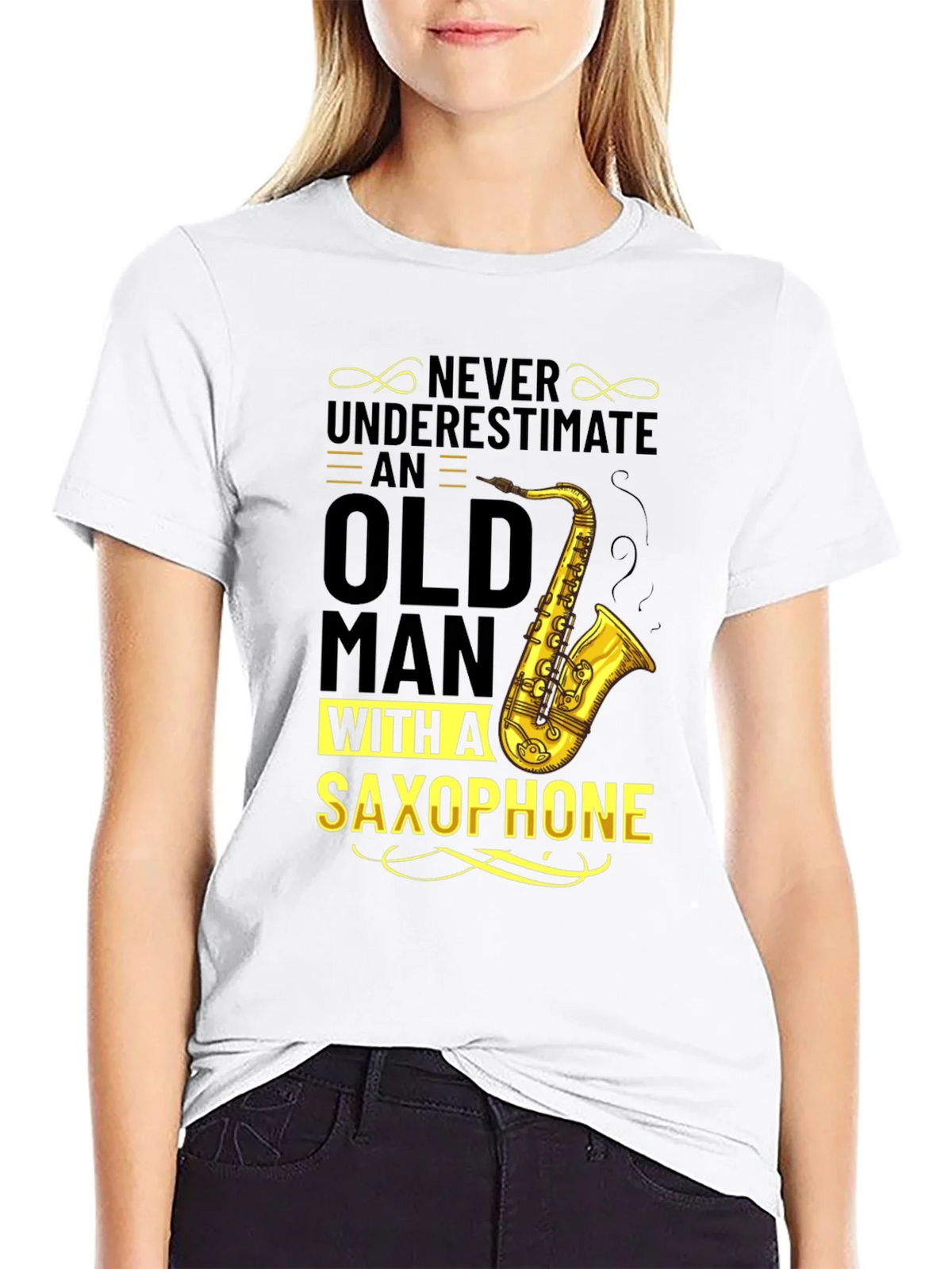 Never Underestimate Saxophone Old Man T-Shirt product image 3