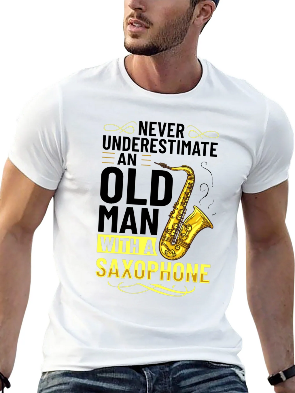 Never Underestimate Saxophone Old Man T-Shirt product image 6