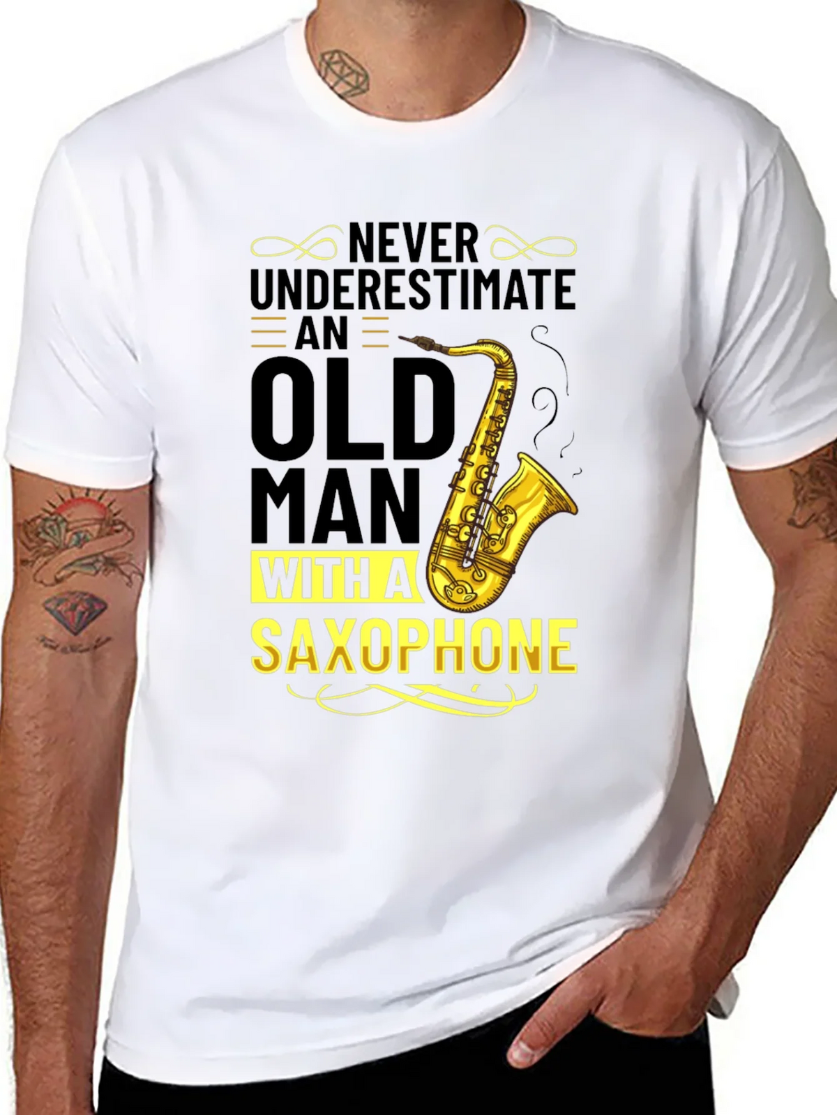 Never Underestimate Saxophone Old Man T-Shirt product image 2