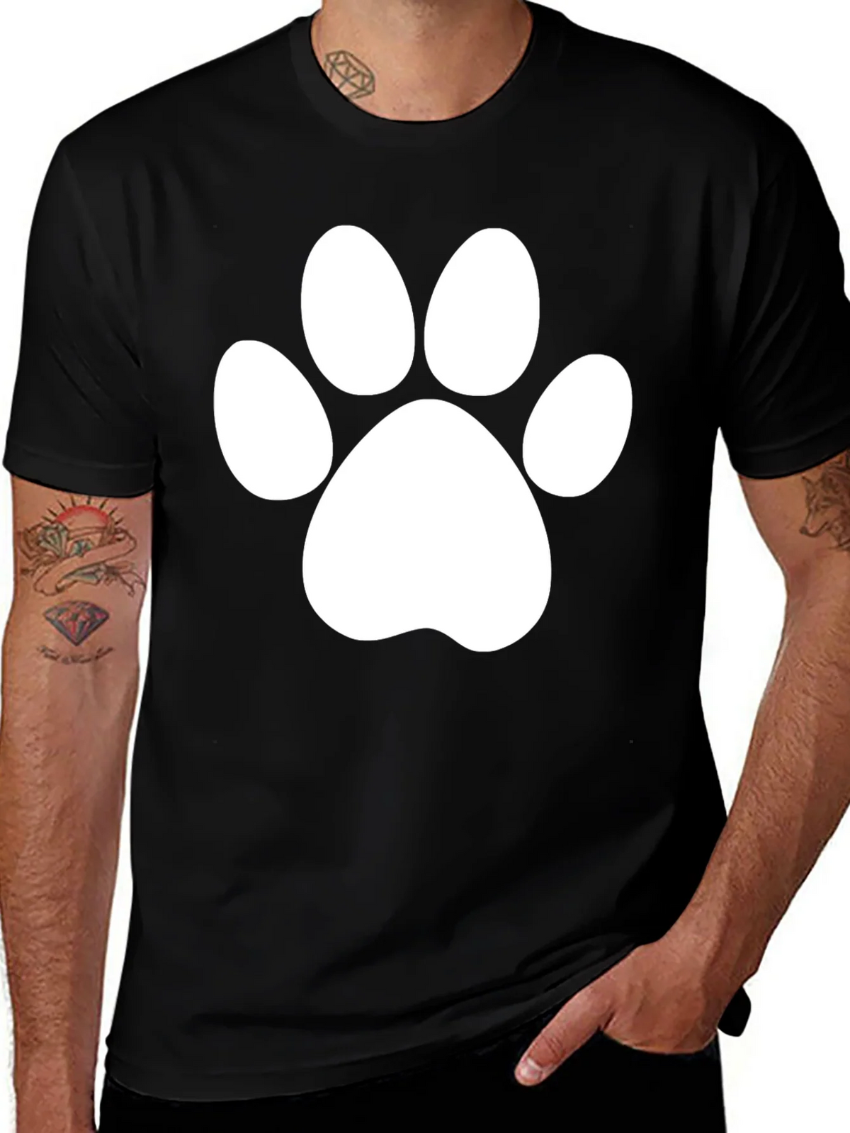 Black T-Shirt with White Paw Print Design product image 1