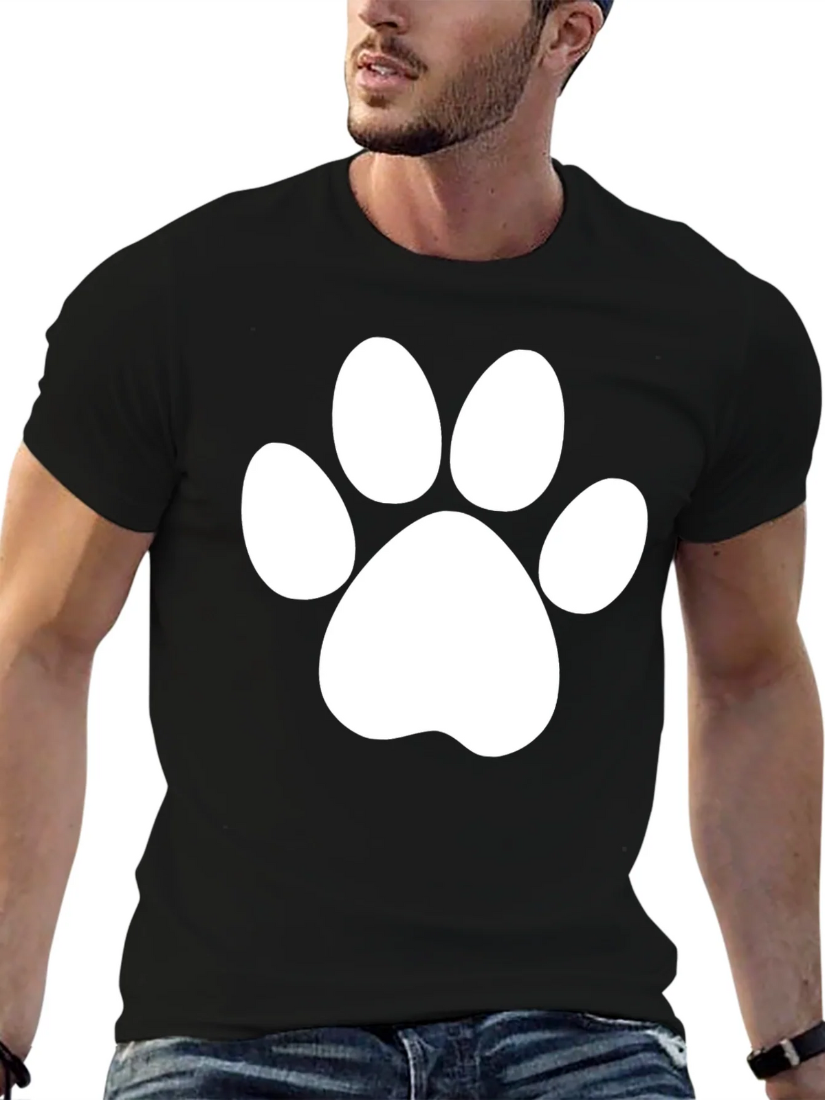 Black T-Shirt with White Paw Print Design product image 6