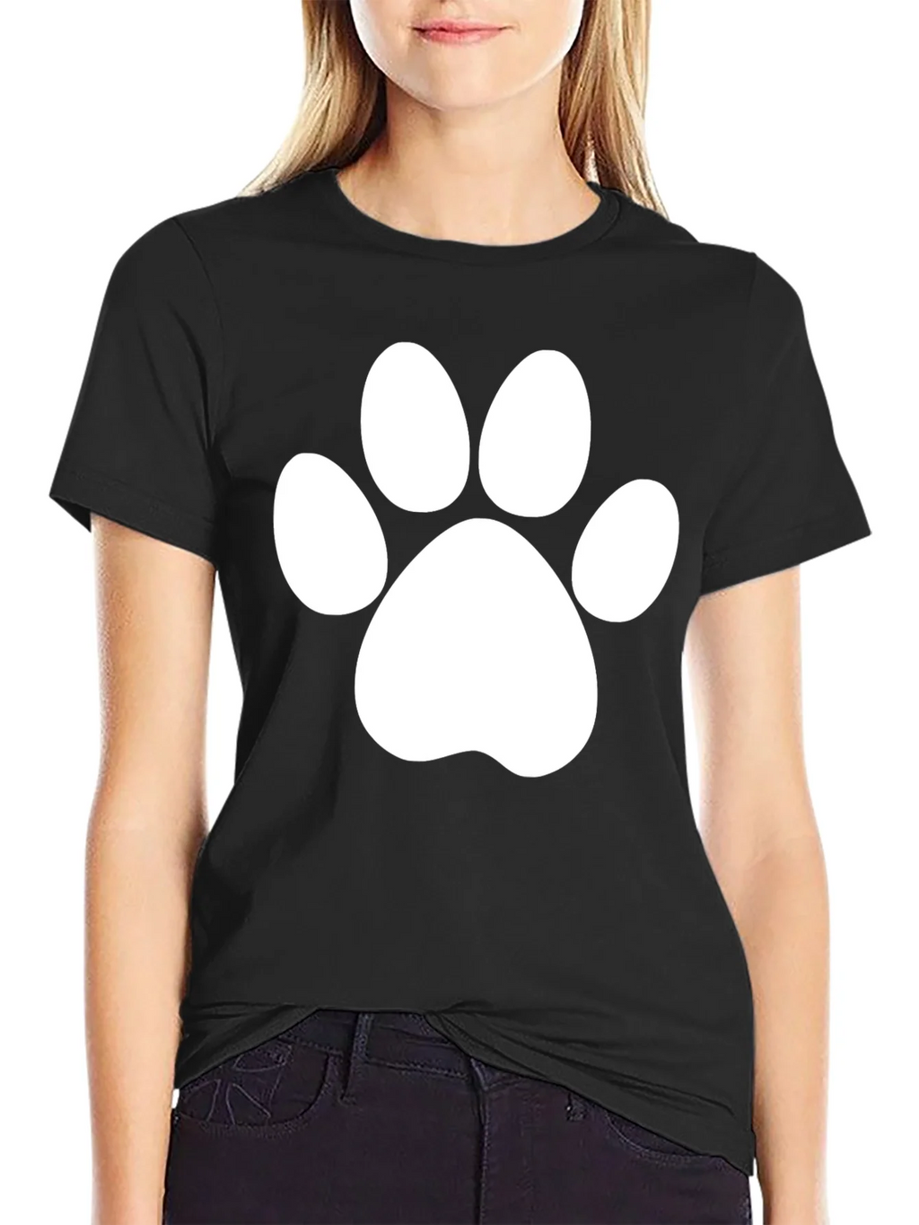 Black T-Shirt with White Paw Print Design product image 2
