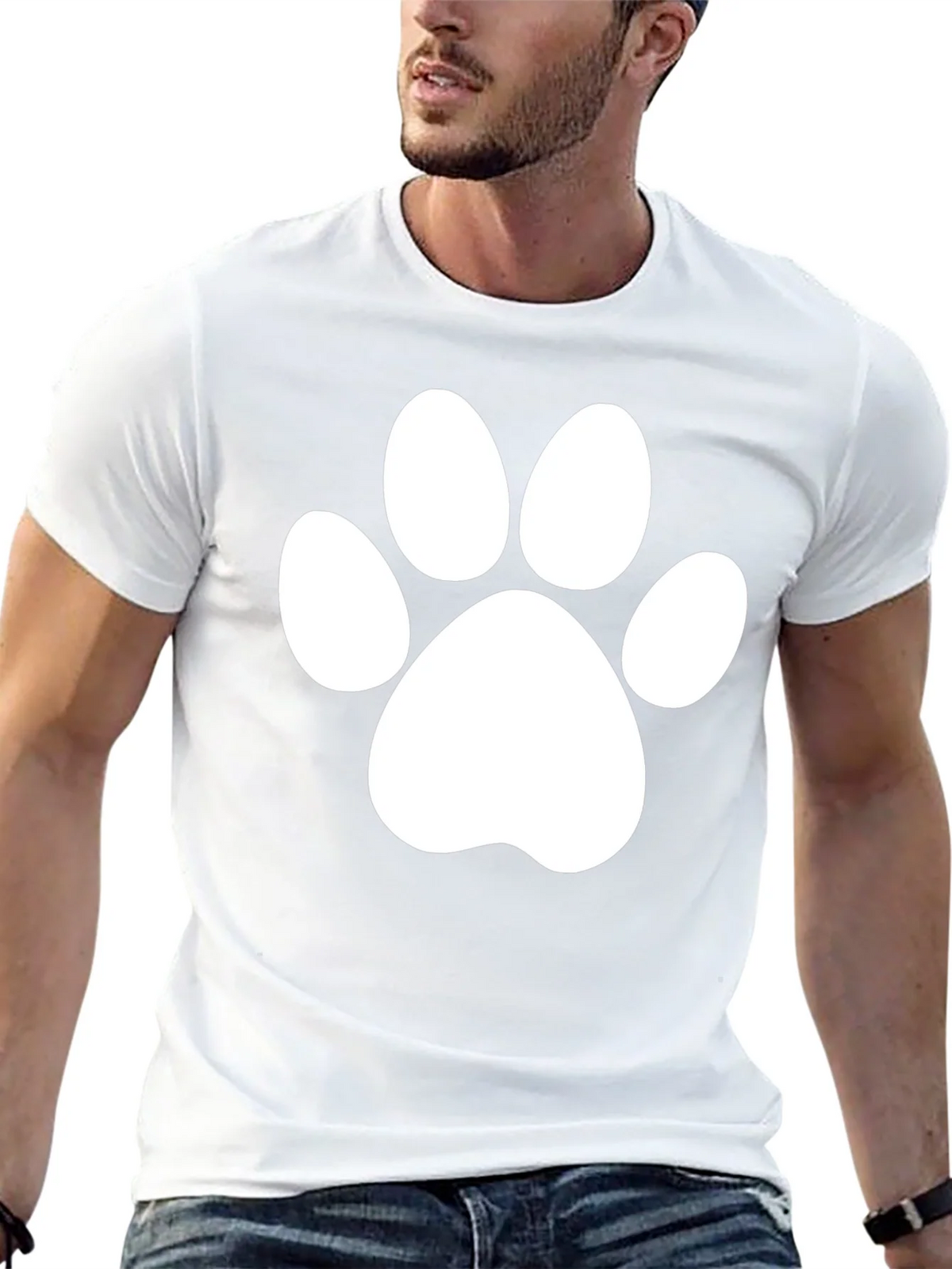 Black T-Shirt with White Paw Print Design product image 12