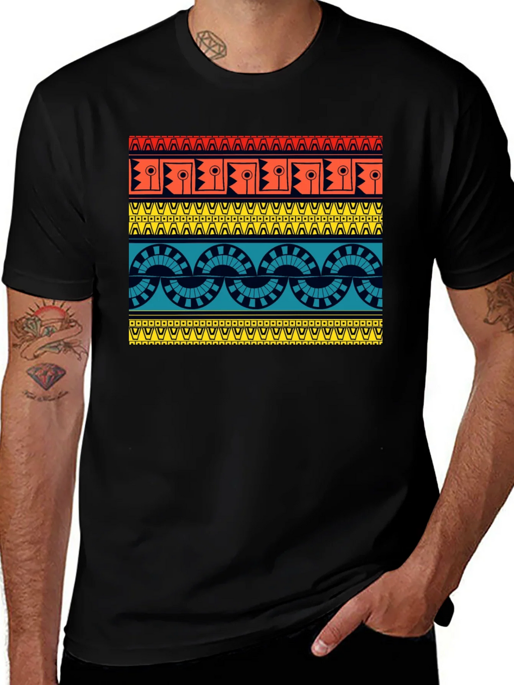 Geometric Aztec Pattern Black T-Shirt product image 1