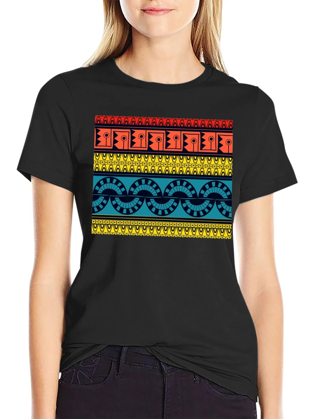 Geometric Aztec Pattern Black T-Shirt product image 2