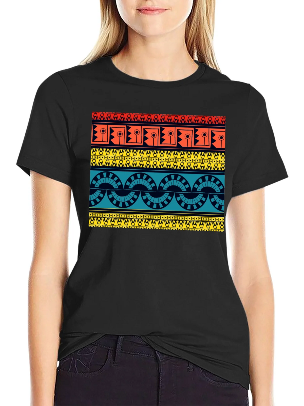 Geometric Aztec Pattern Black T-Shirt product image 2