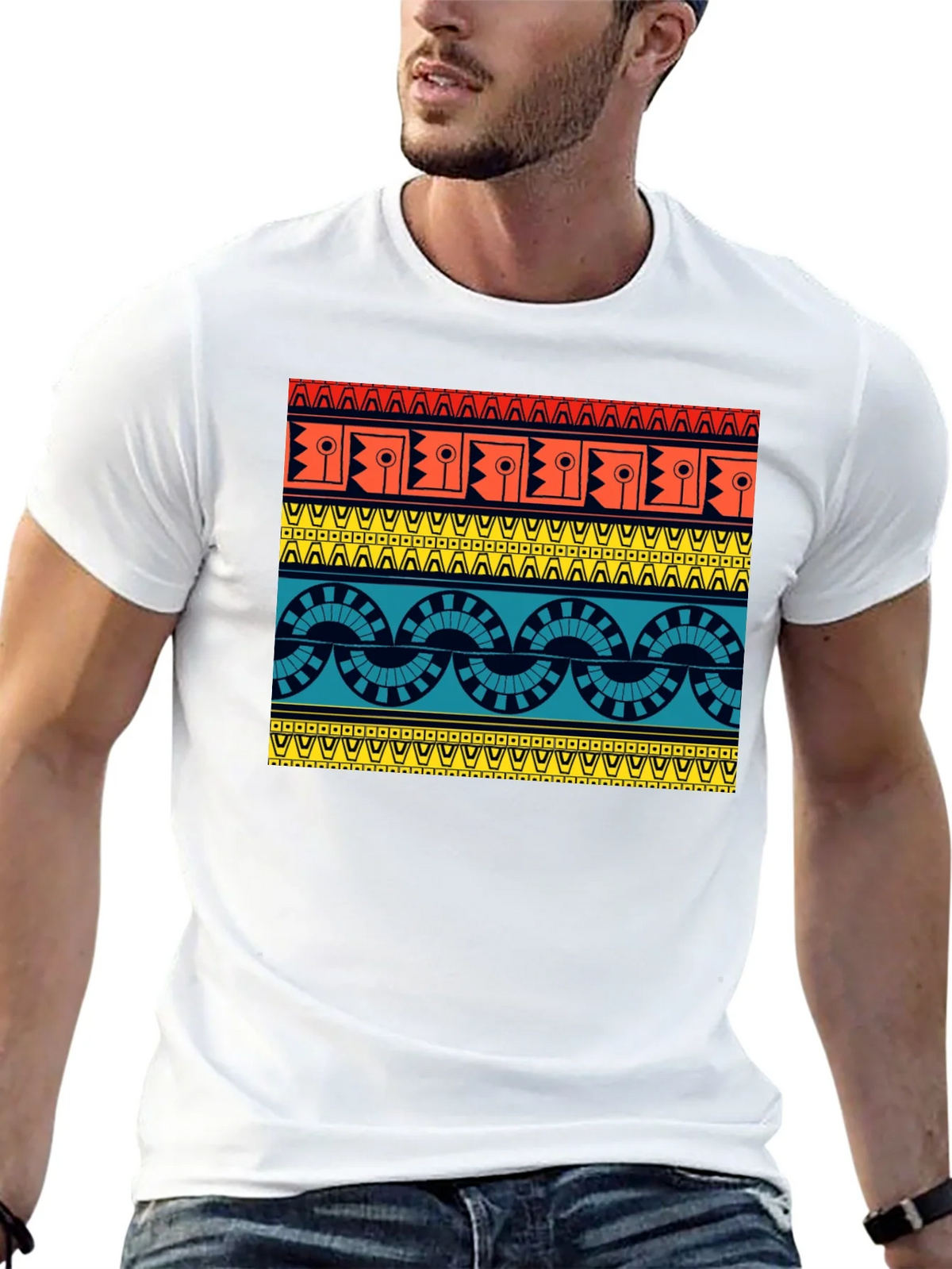 Geometric Aztec Pattern Black T-Shirt product image 12