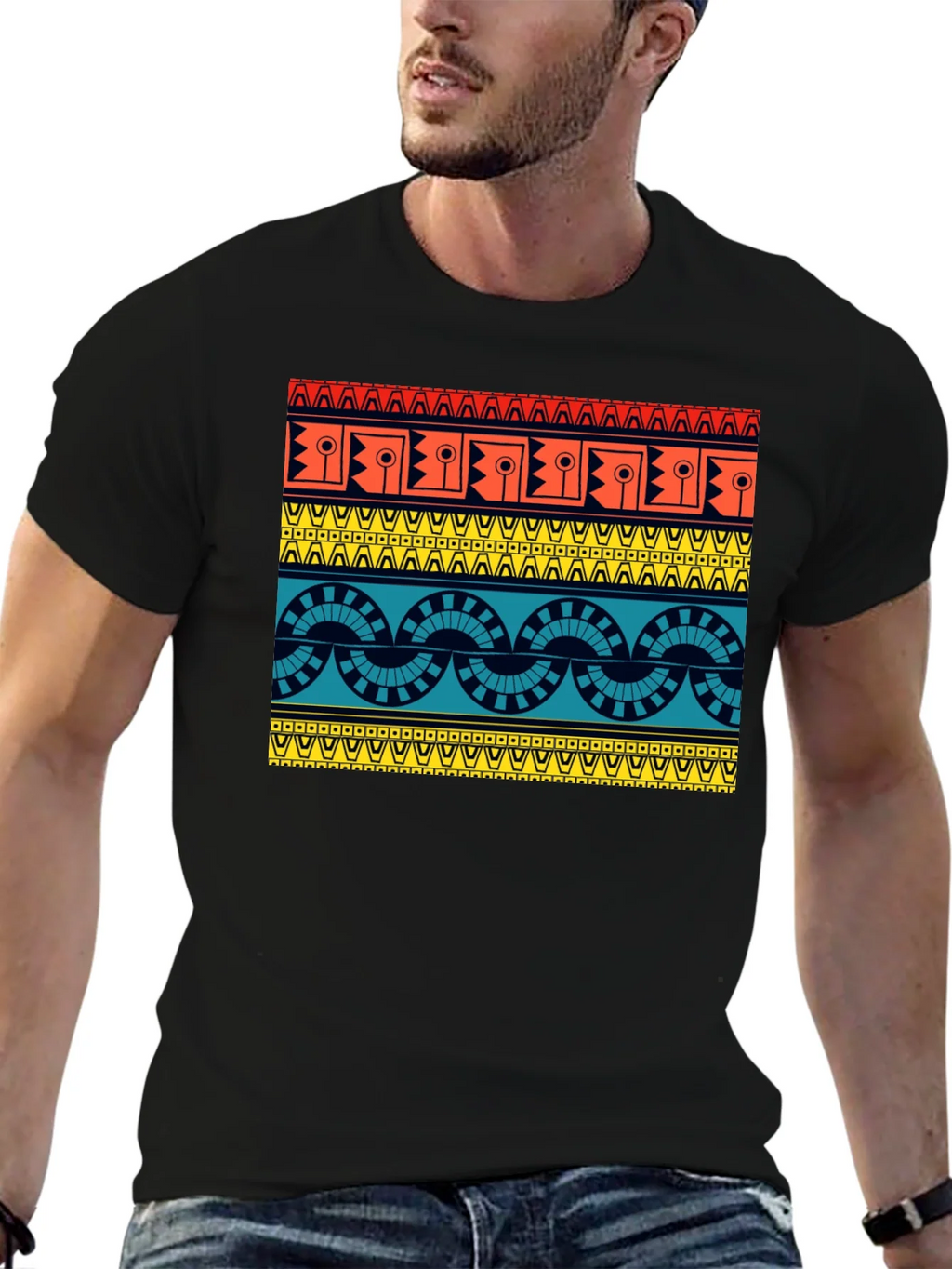 Geometric Aztec Pattern Black T-Shirt product image 6