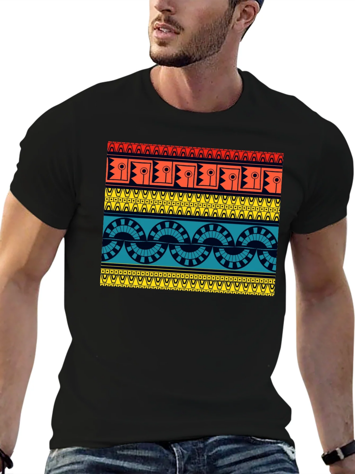 Geometric Aztec Pattern Black T-Shirt product image 6
