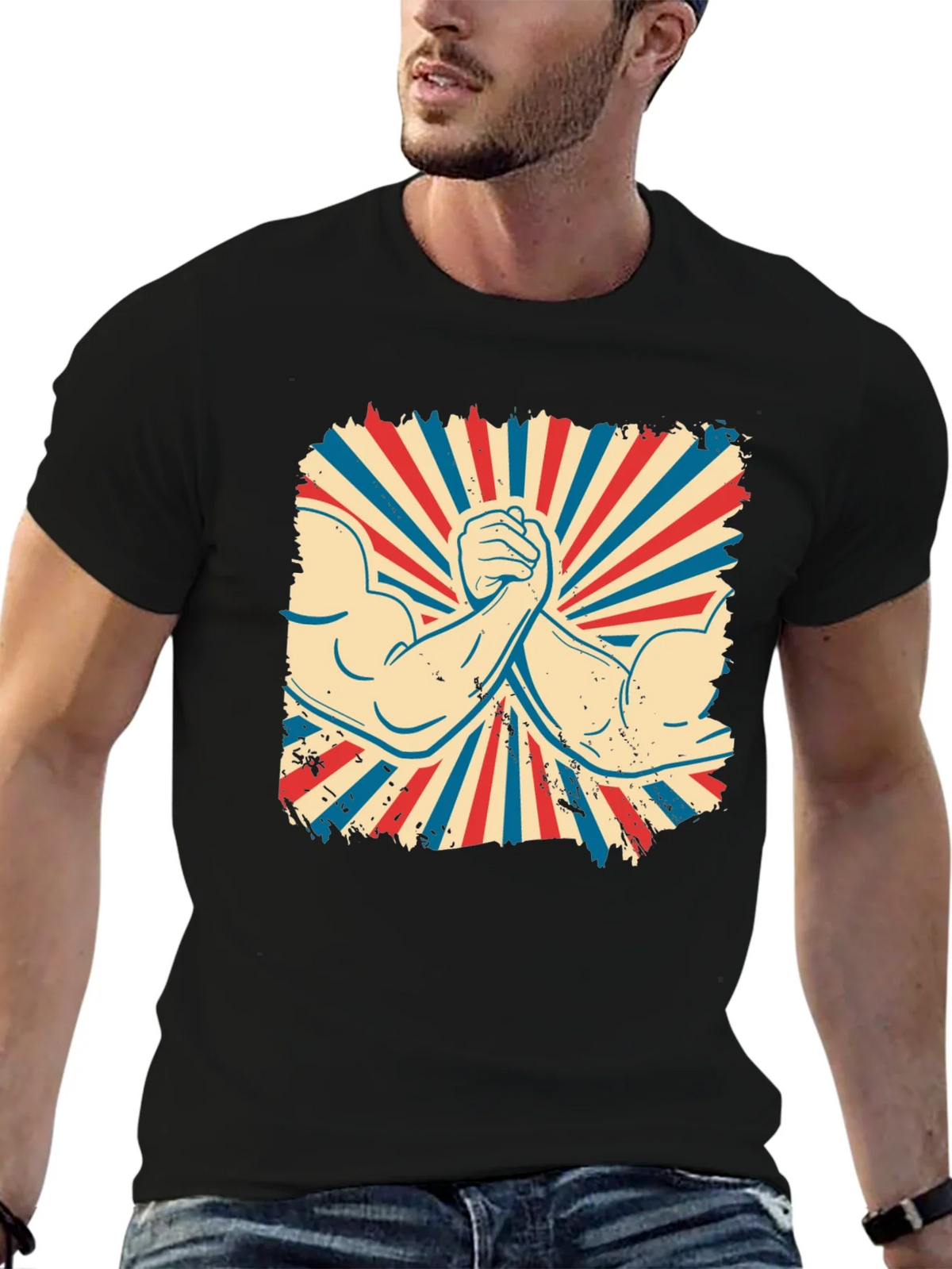 Retro Arm Wrestling Graphic Tee - Black product image 6