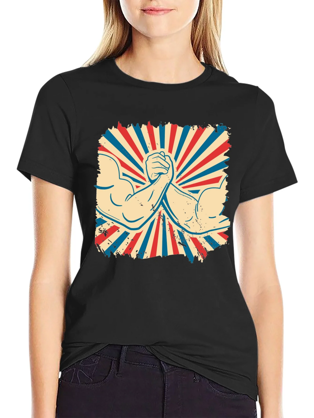 Retro Arm Wrestling Graphic Tee - Black product image 2