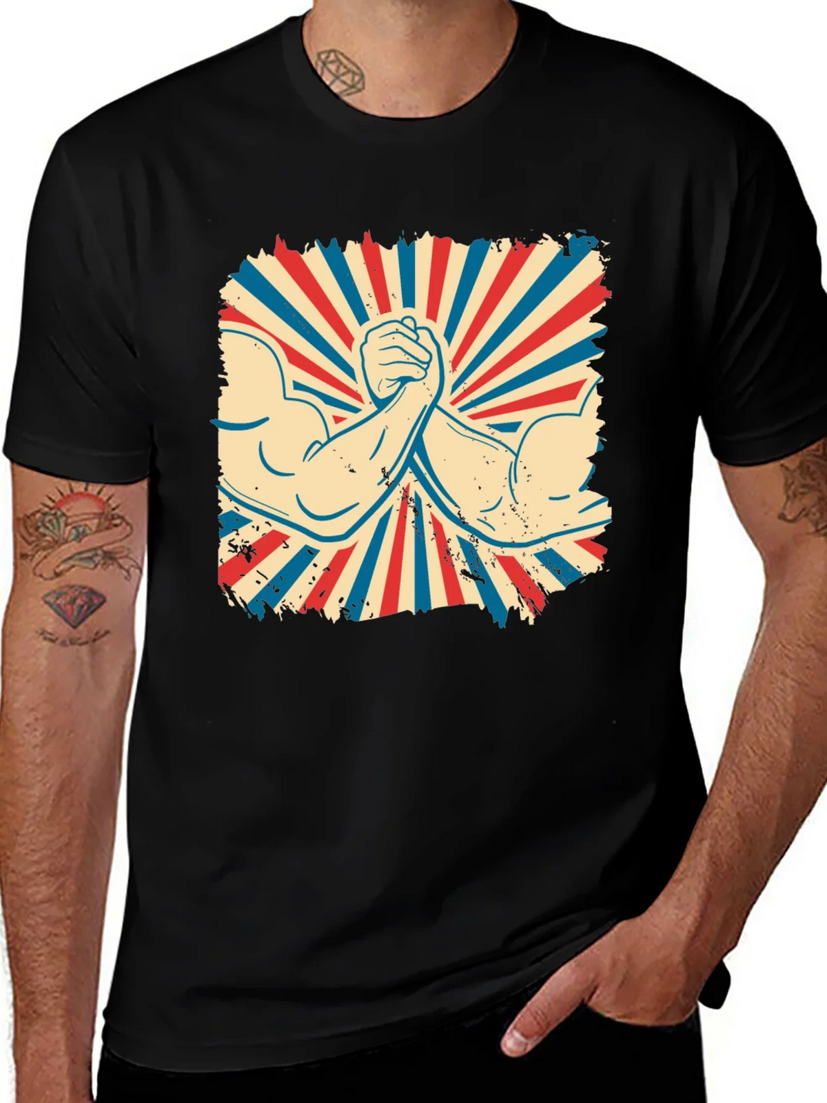 Retro Arm Wrestling Graphic Tee - Black product image 1