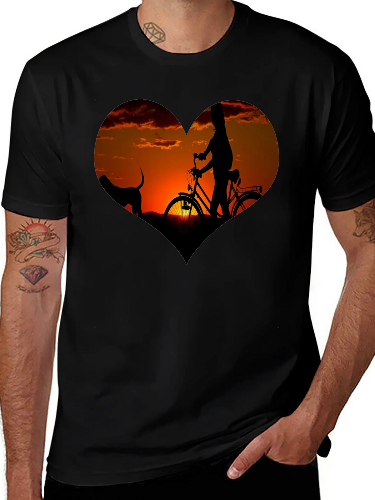 Sunset Heart Graphic T-Shirt - Biking & Dog product image 1