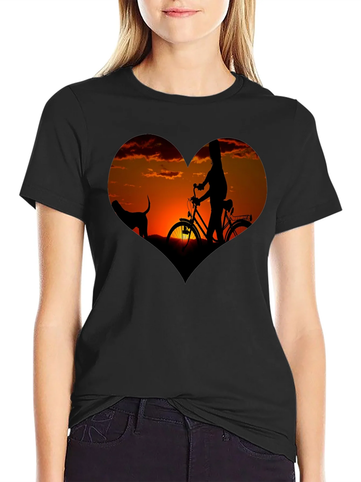 Sunset Heart Graphic T-Shirt - Biking & Dog product image 2