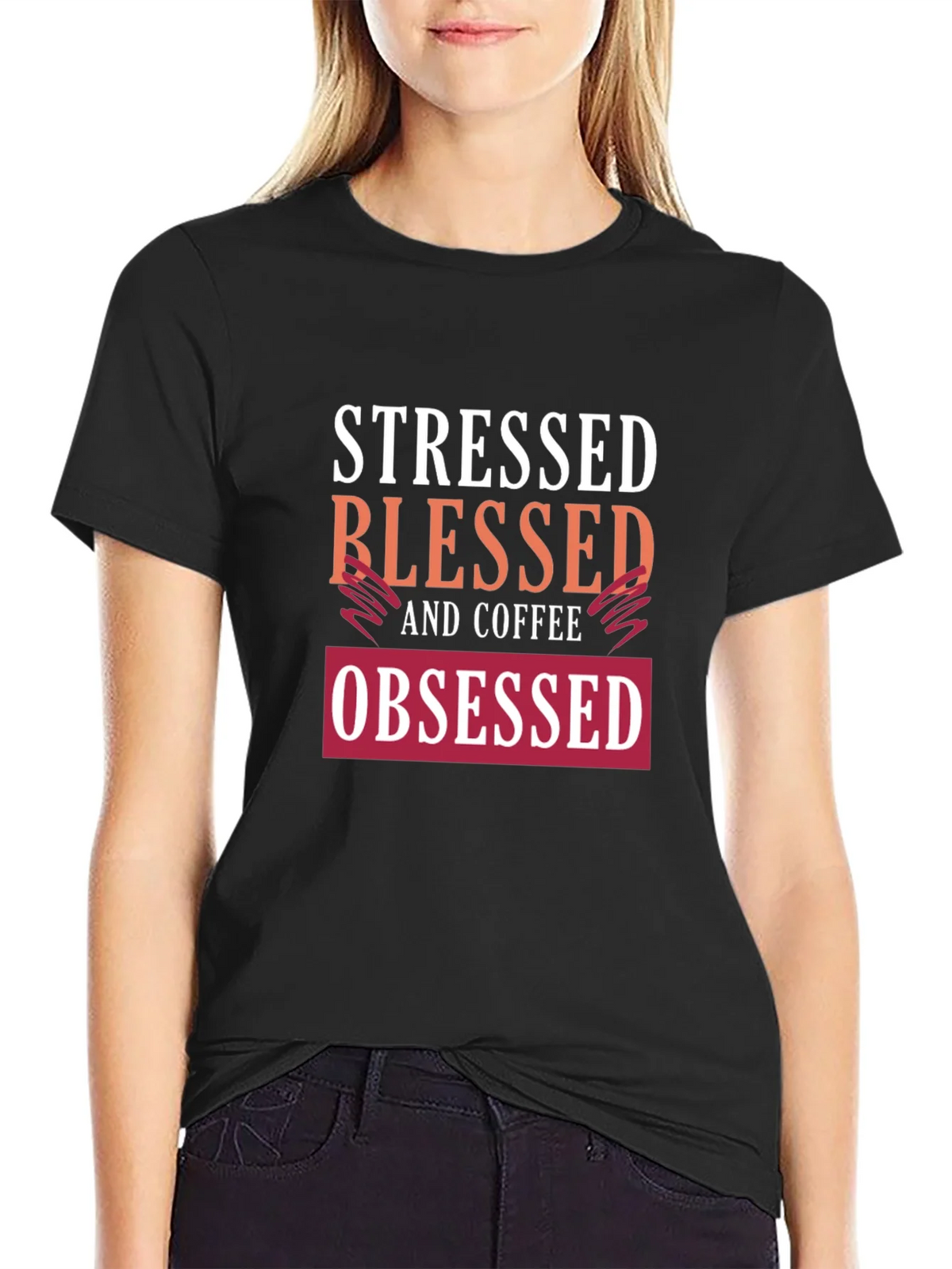 Stressed Blessed Coffee Obsessed Graphic Tee product image 2