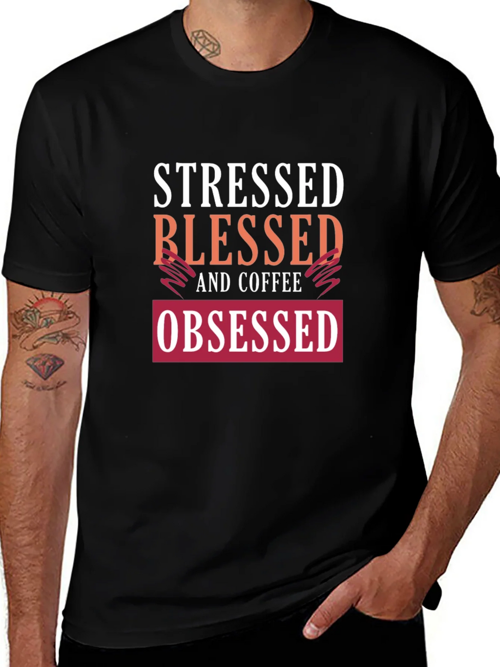 Stressed Blessed Coffee Obsessed Graphic Tee product image 1