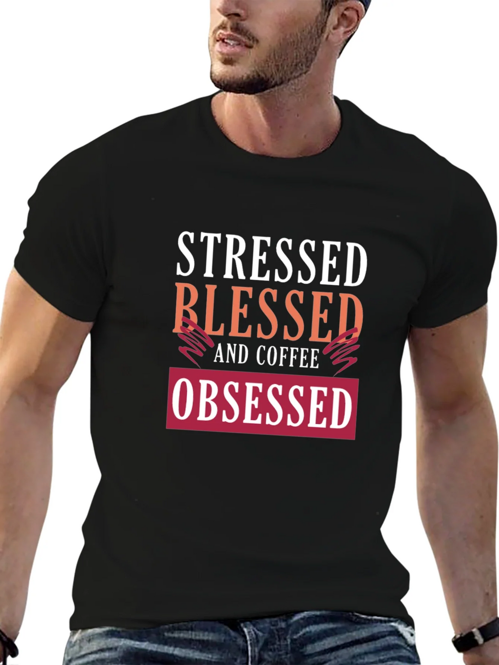 Stressed Blessed Coffee Obsessed Graphic Tee product image 6