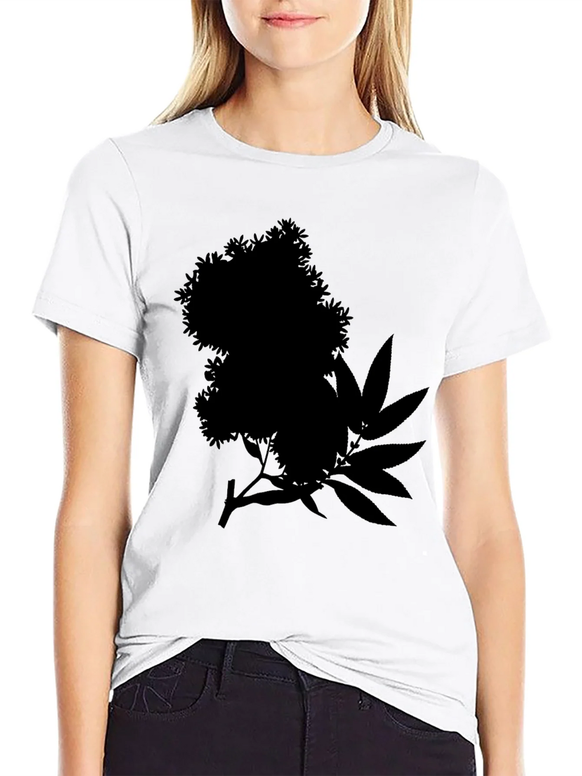 Black Tee with Floral and Leaf Silhouette Design product image 8