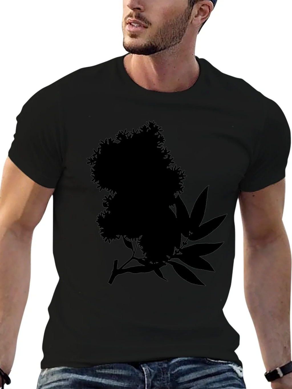 Black Tee with Floral and Leaf Silhouette Design product image 6