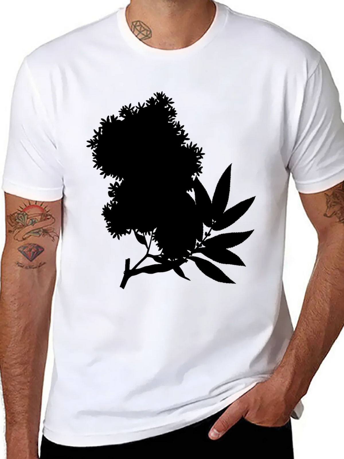 Black Tee with Floral and Leaf Silhouette Design product image 7