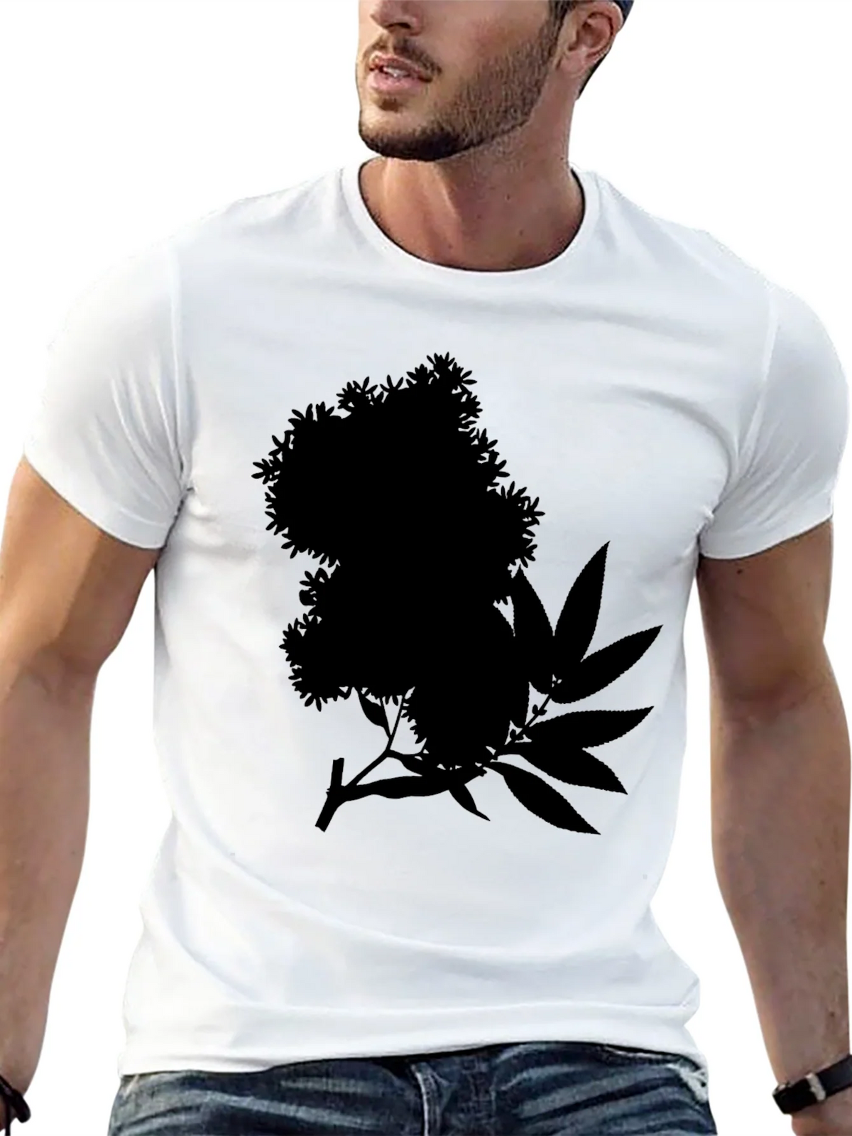Black Tee with Floral and Leaf Silhouette Design product image 12
