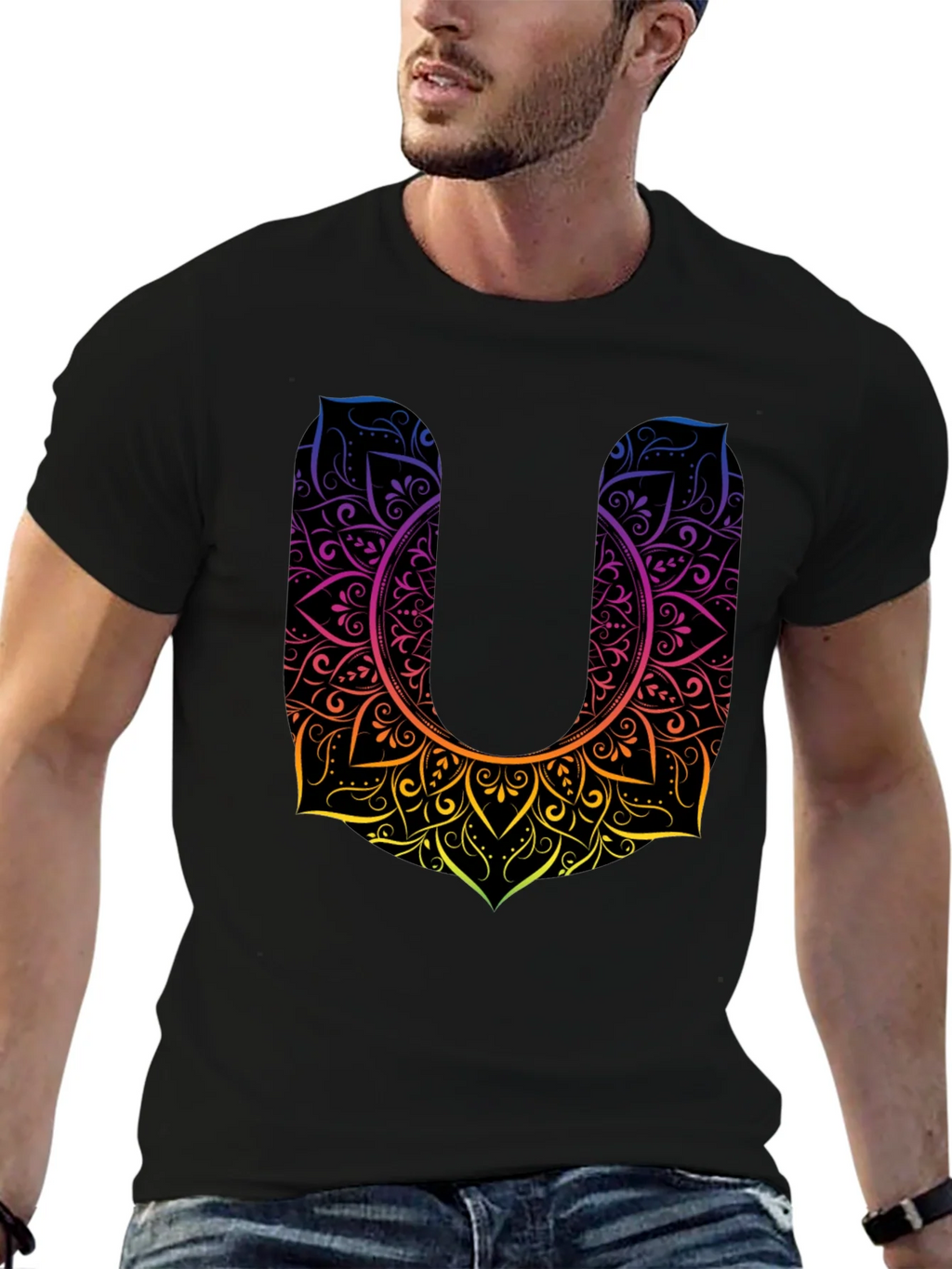 Mandala U Black Tee - Unique Design Casual Style product image 6