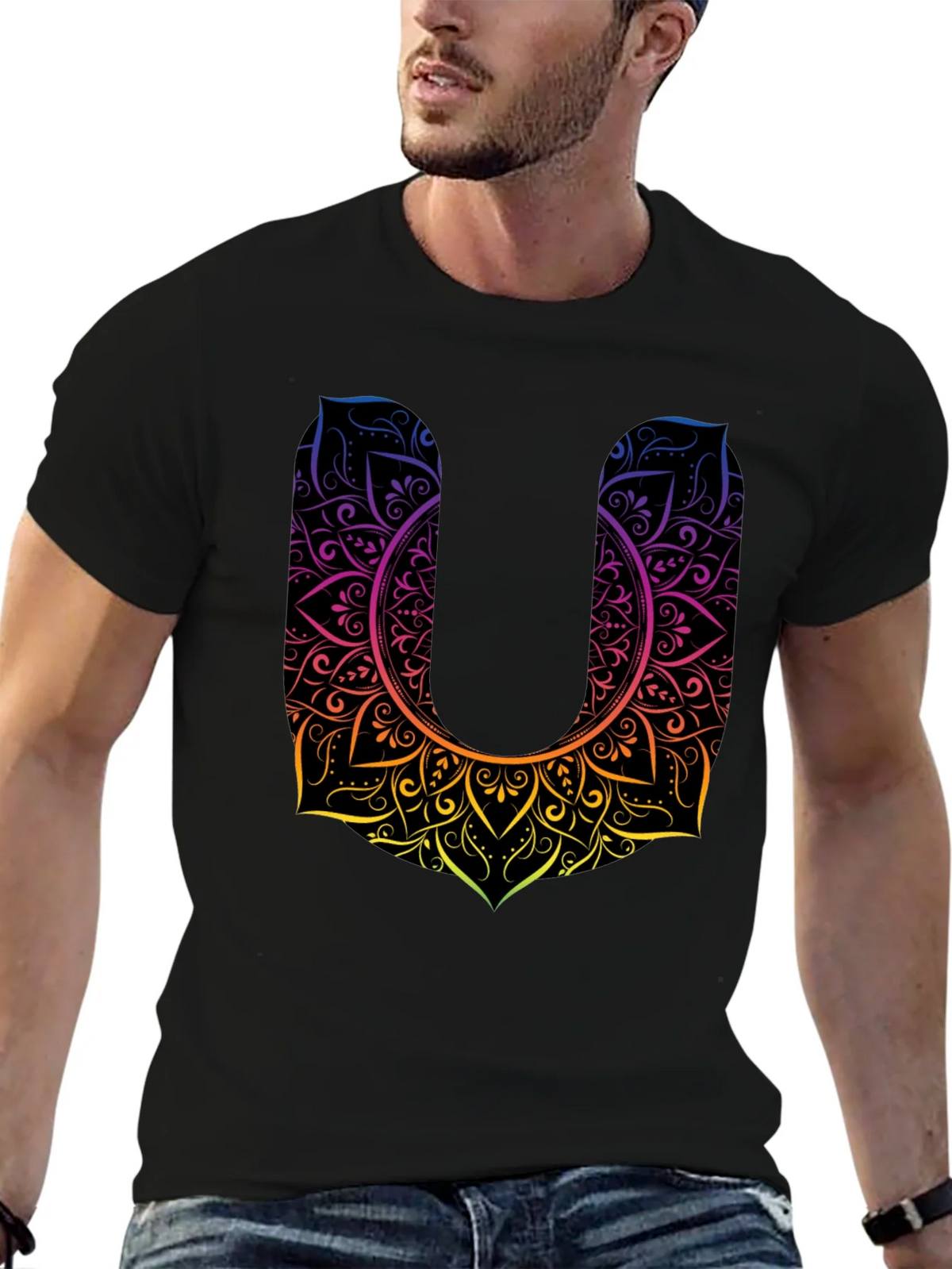 Mandala U Black Tee - Unique Design Casual Style product image 6