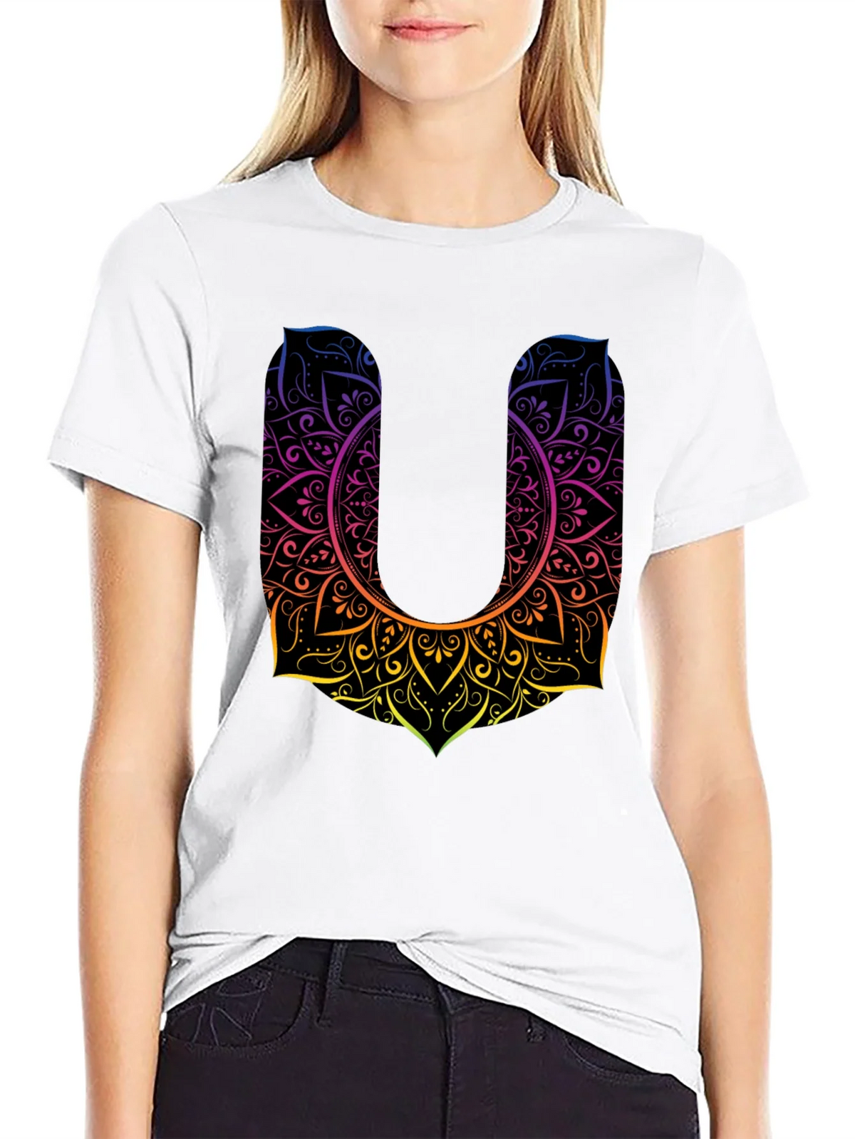 Mandala U Black Tee - Unique Design Casual Style product image 8