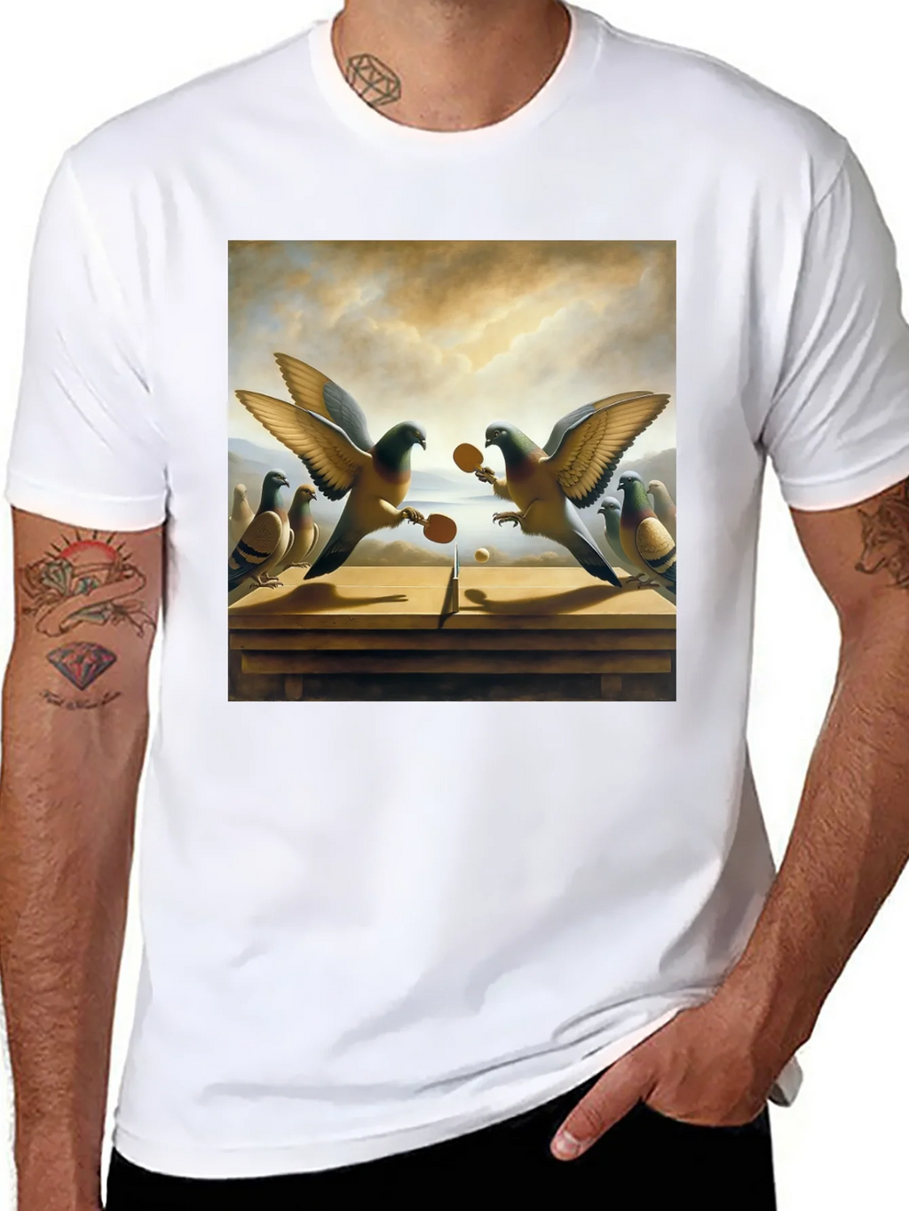 Pigeon Ping Pong Graphic Tee - Unique Bird Art product image 4