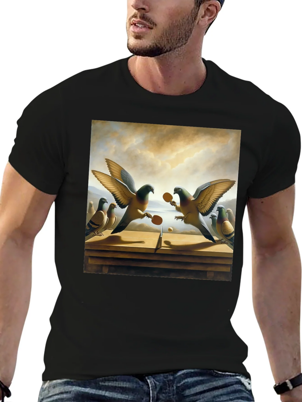 Pigeon Ping Pong Graphic Tee - Unique Bird Art product image 3