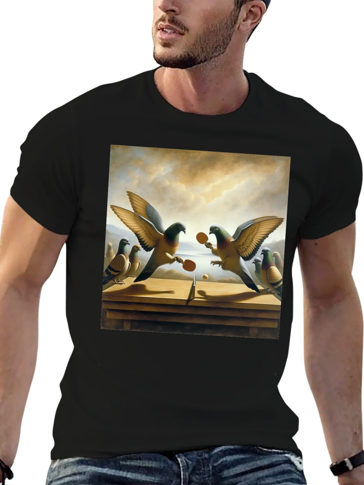 Pigeon Ping Pong Graphic Tee - Unique Bird Art product image 3