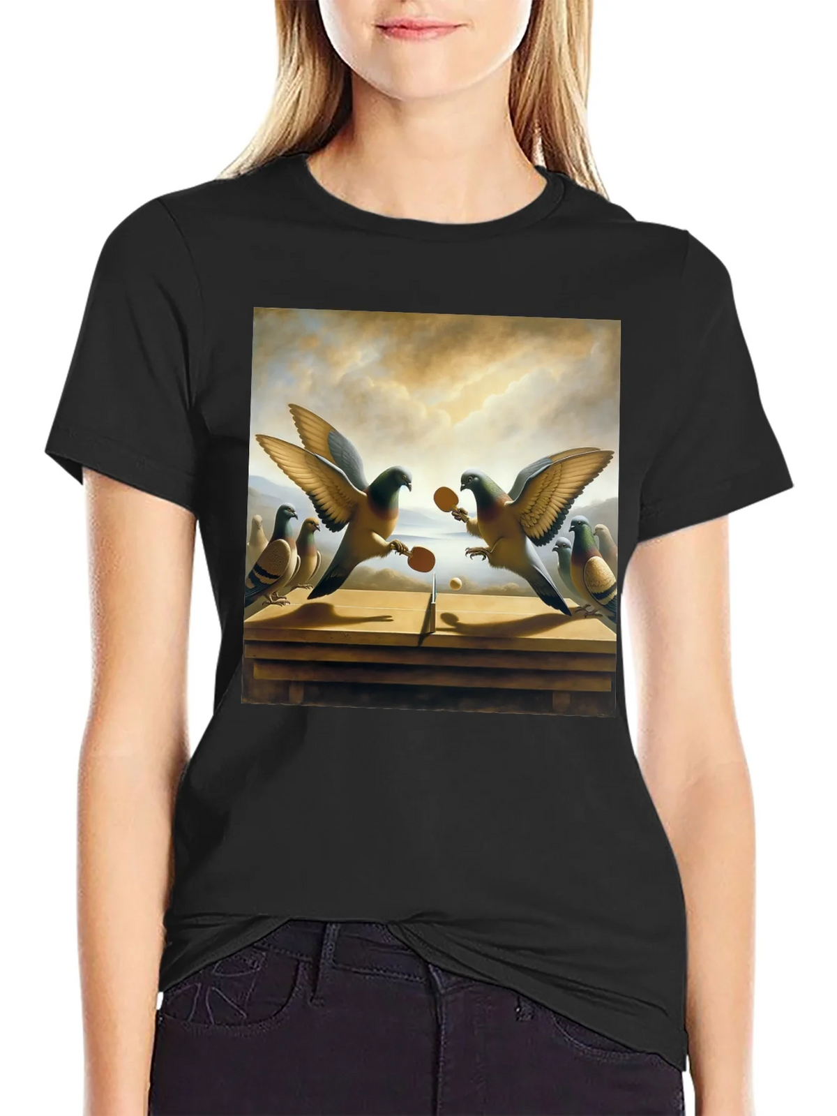 Pigeon Ping Pong Graphic Tee - Unique Bird Art product image 1