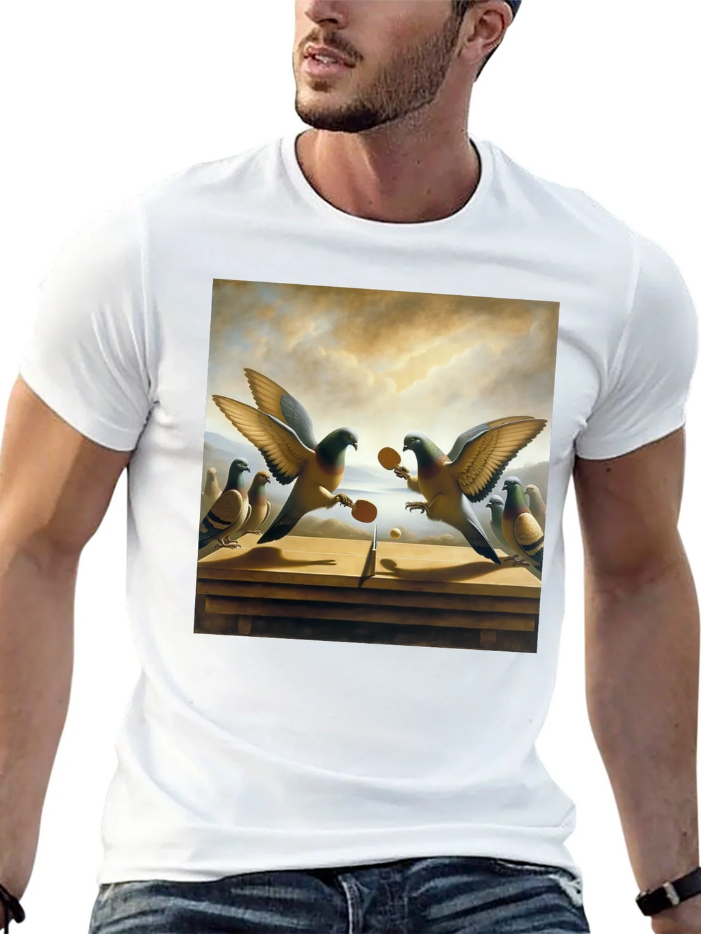 Pigeon Ping Pong Graphic Tee - Unique Bird Art product image 6