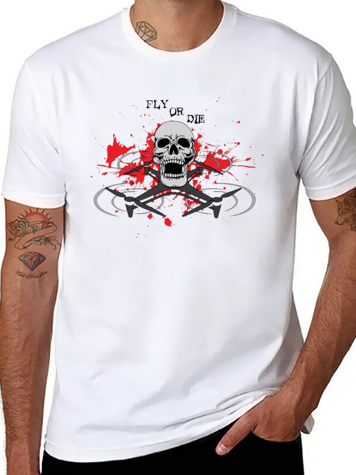 Fly or Die Drone Skull T-Shirt - Edgy Graphic Tee product image 7
