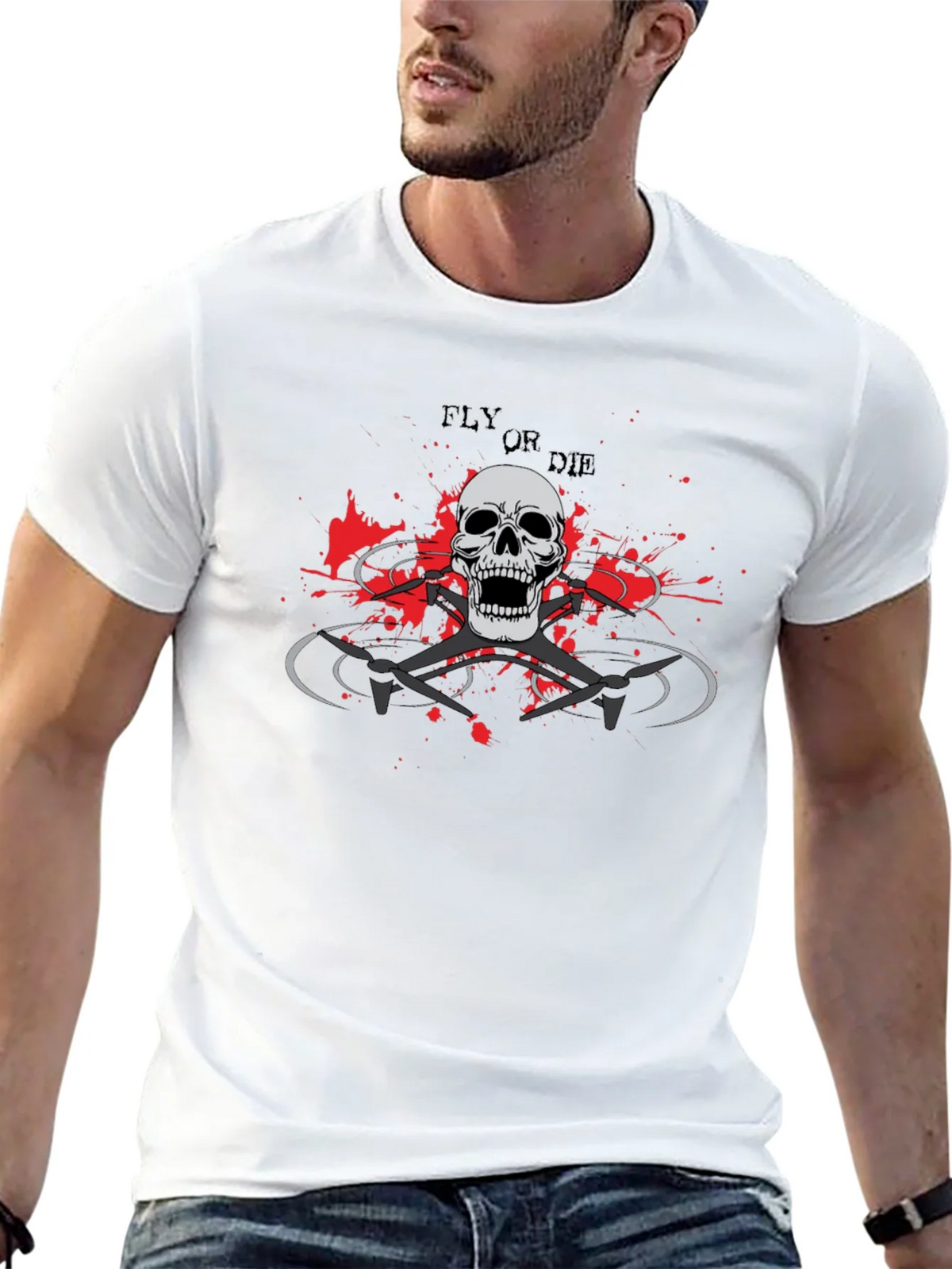 Fly or Die Drone Skull T-Shirt - Edgy Graphic Tee product image 12