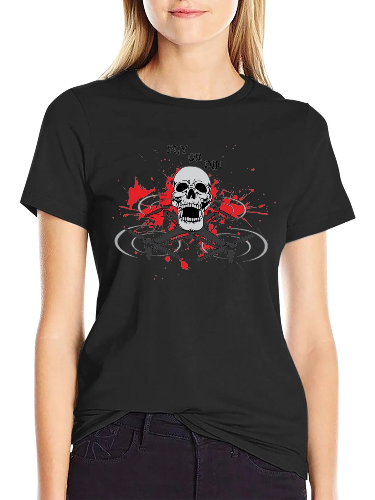 Fly or Die Drone Skull T-Shirt - Edgy Graphic Tee product image 2
