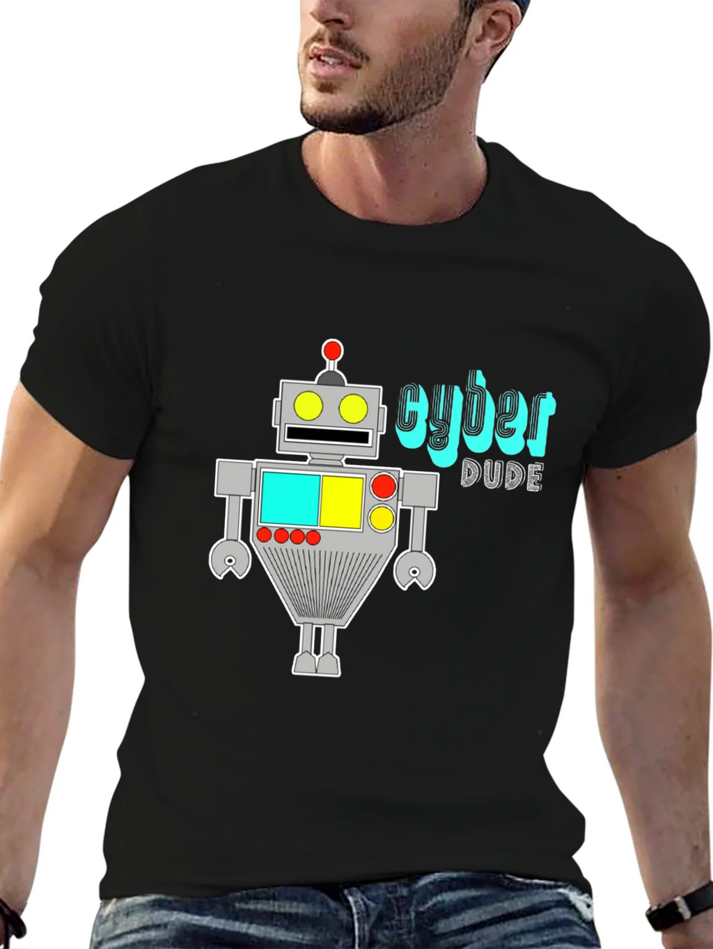 Cyber Dude Robot Graphic Black T-Shirt product image 6