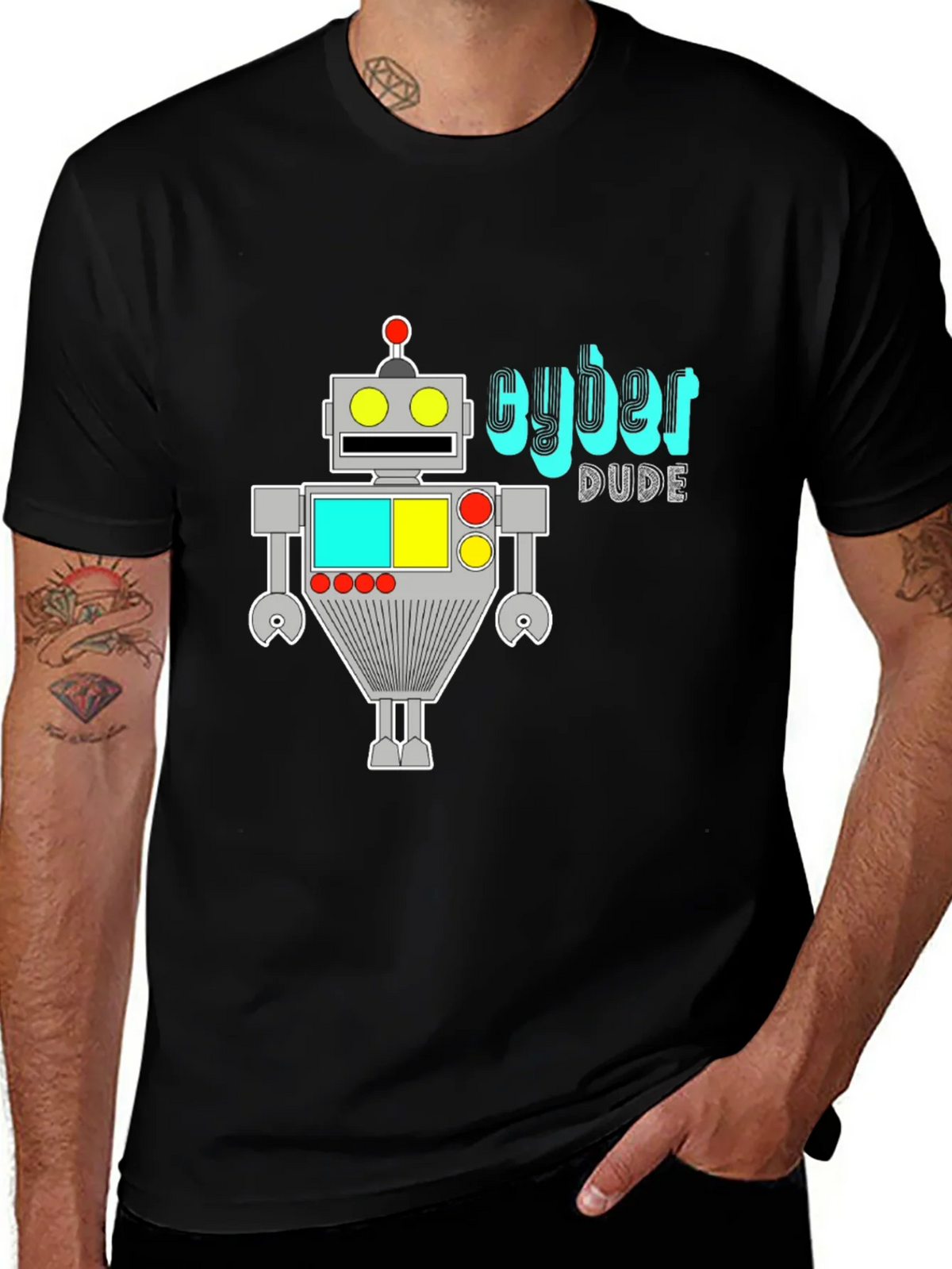 Cyber Dude Robot Graphic Black T-Shirt product image 1