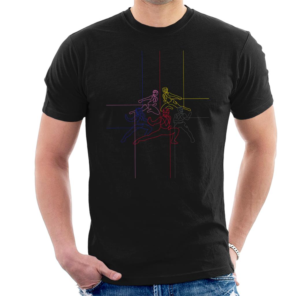Power Rangers Action Pose Line Art Men's T-Shirt product image 1