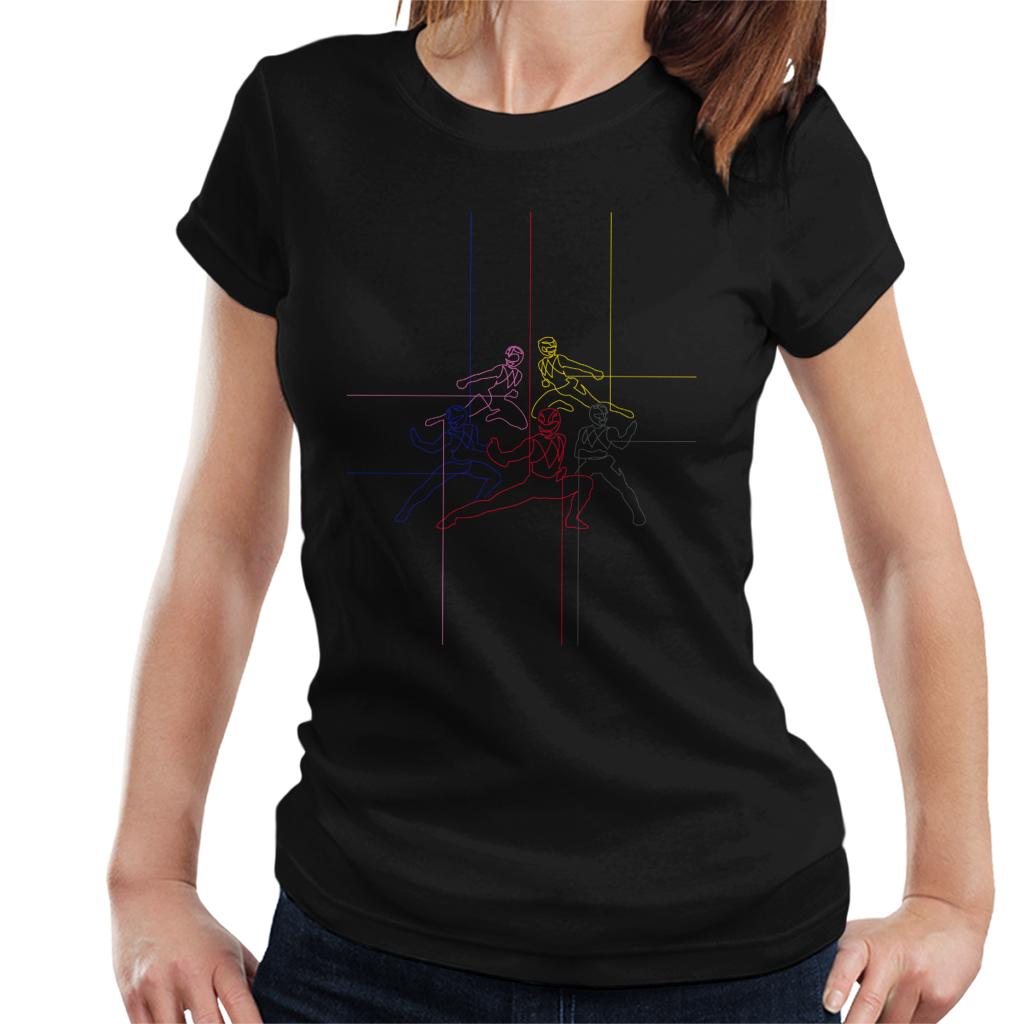 Power Rangers Action Pose Line Art Women's T-Shirt product image 1