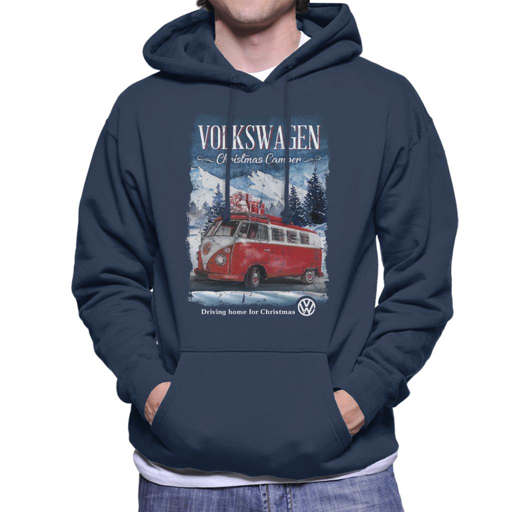 Volkswagen Christmas Red Camper Driving Home Men's Hooded product image 4