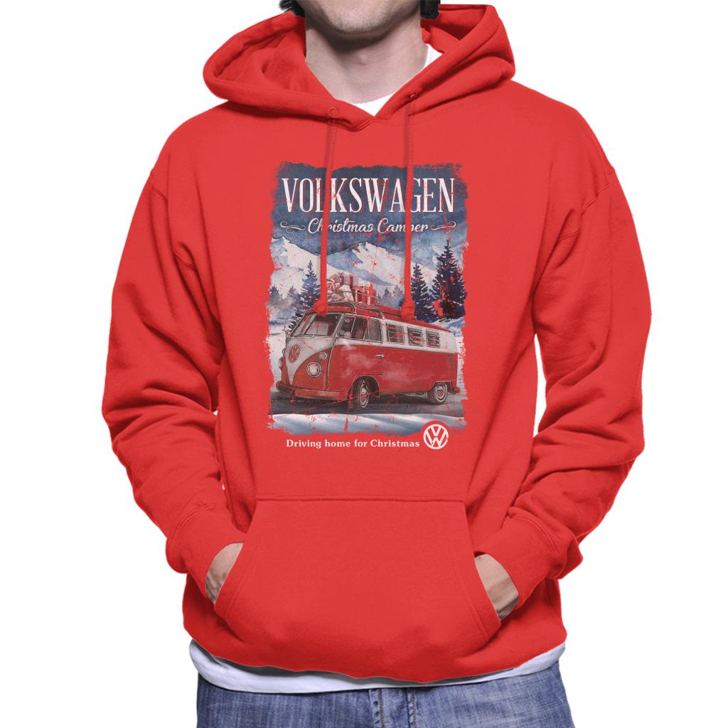 Volkswagen Christmas Red Camper Driving Home Men's Hooded product image 6